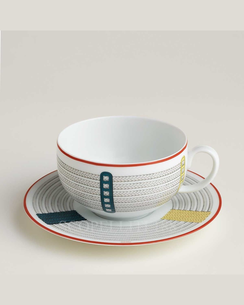 에르메스 Breakfast Cup and Saucer Tressages Equestres - Set of 2 057015P x 2