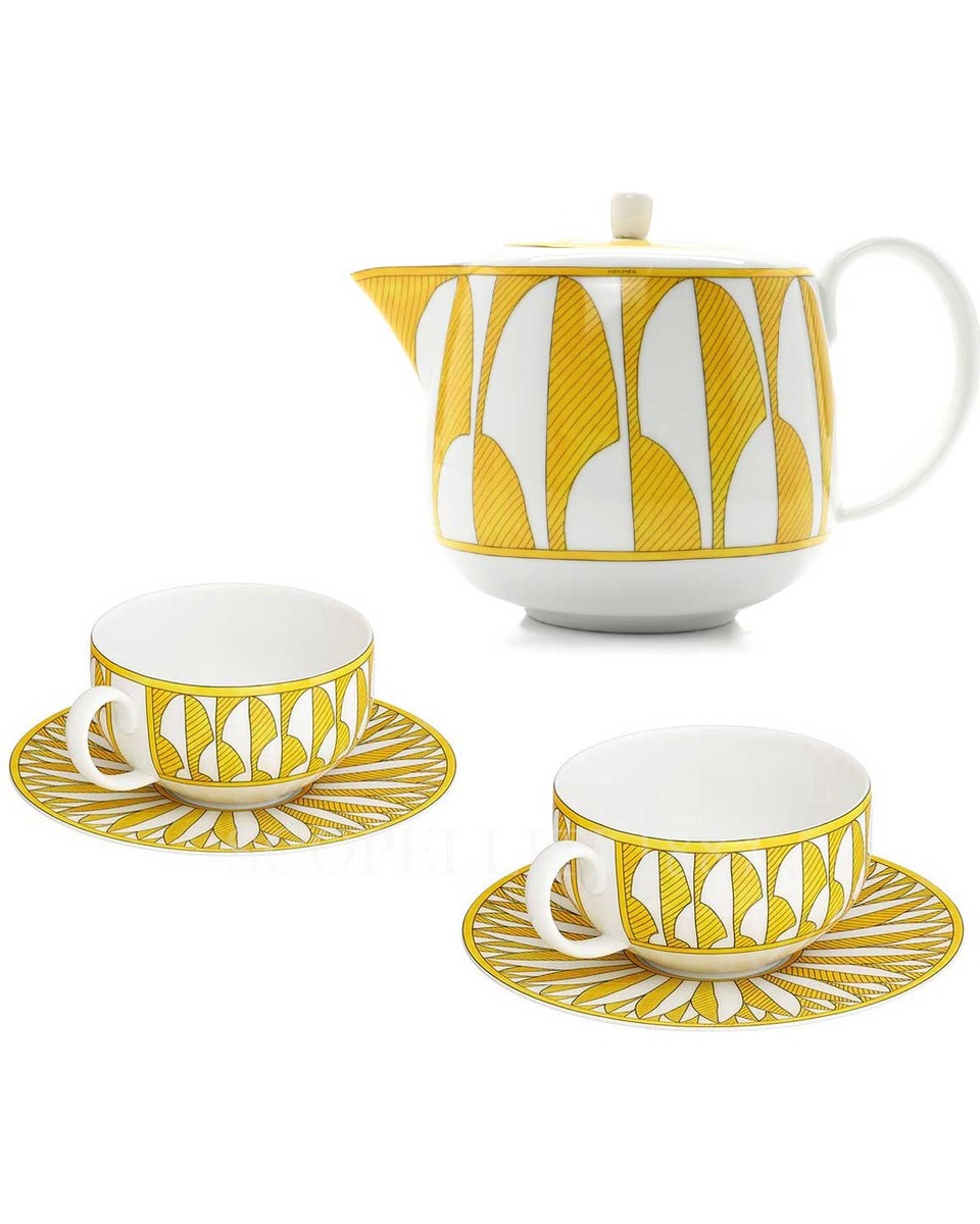 에르메스 Soleil d'Hermès Tea Set 046016P x 2 + 046018P 1/2