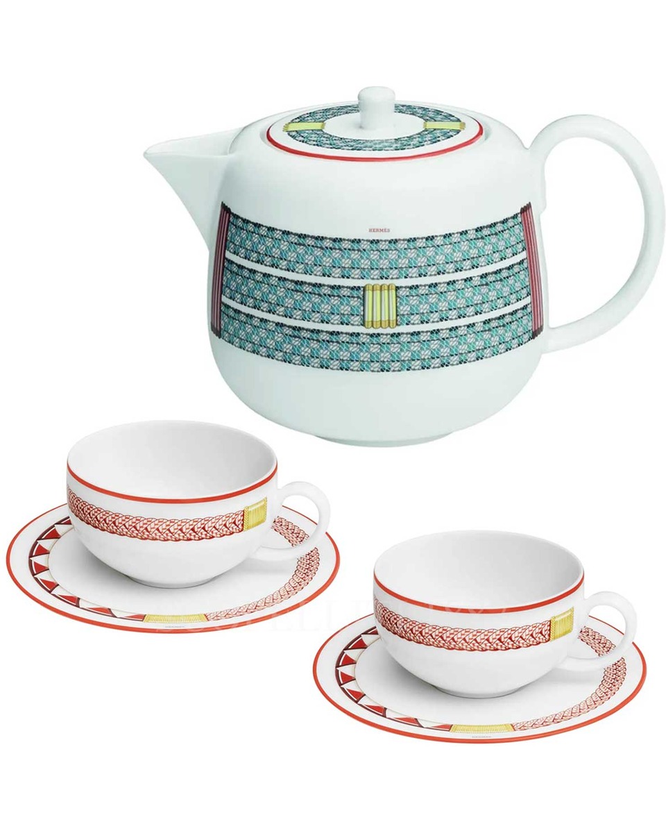 에르메스 Tea Set Tressages Equestres 057016P x 2 + 057018P
