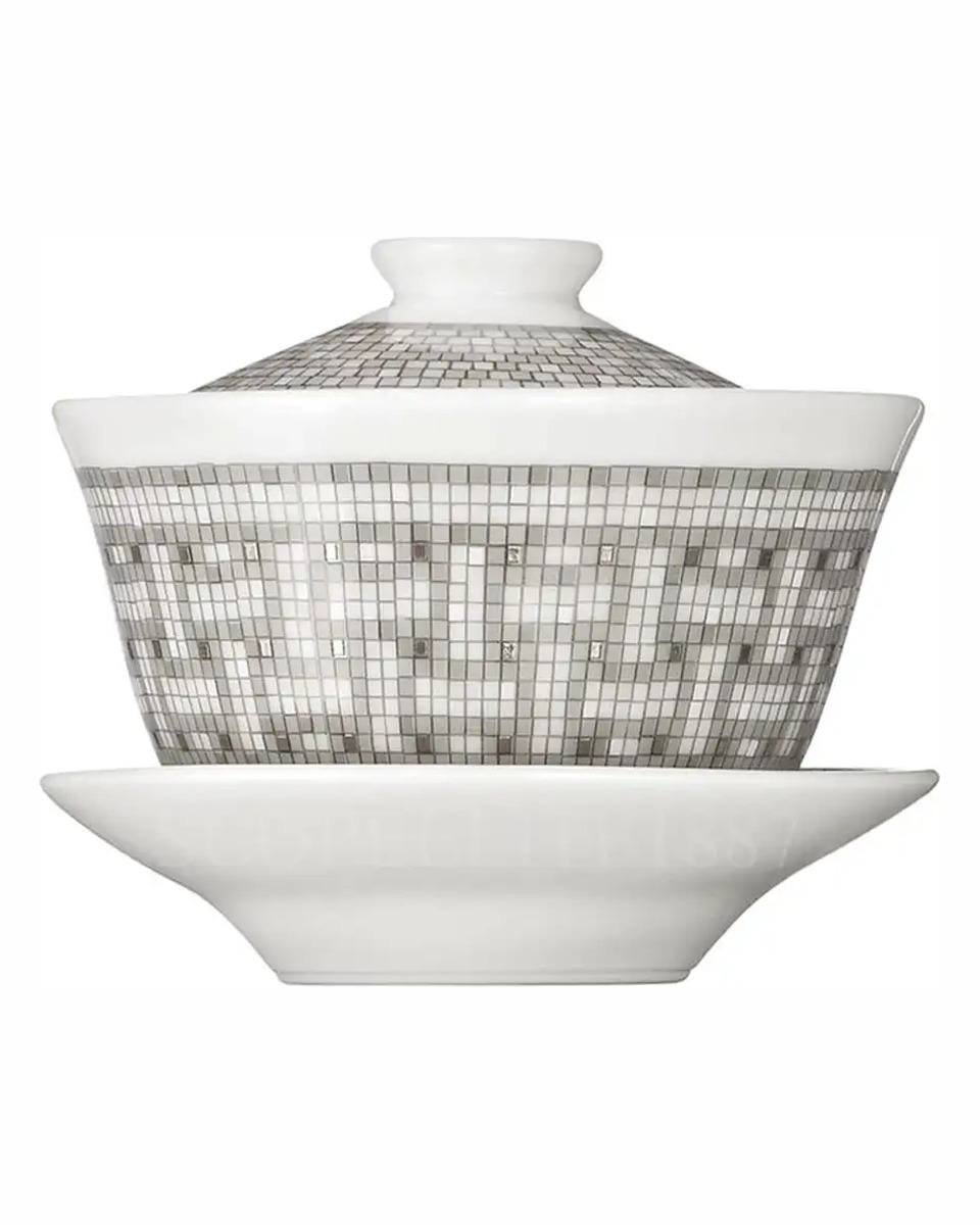 에르메스 Mosaique au 24 Platinum Tea Cup with Lid and Saucer 035082P 1/2