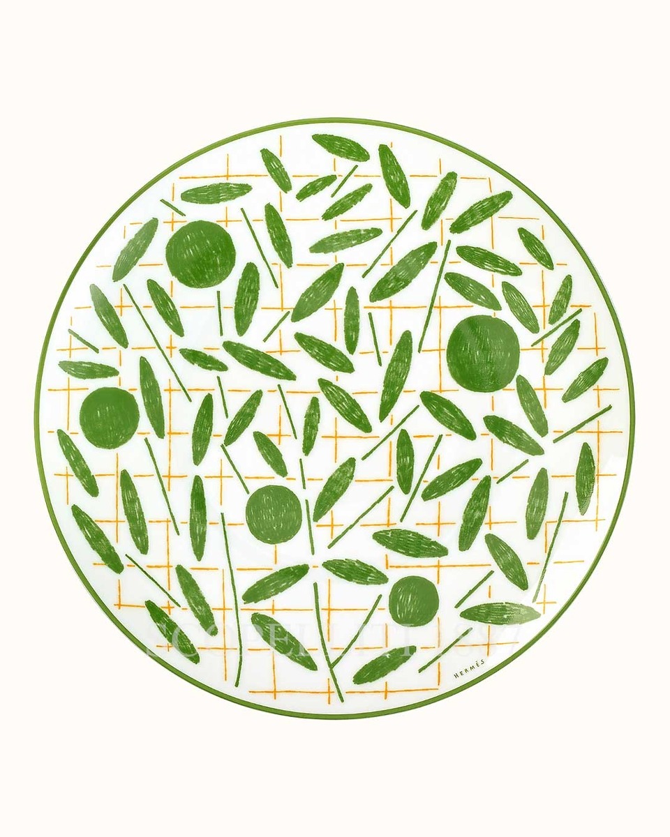 에르메스 A Walk in the Garden Dessert Plate Green 043107P