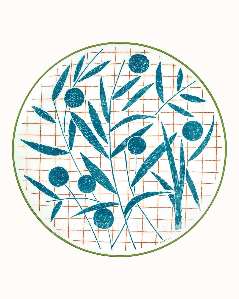 에르메스 A Walk in the Garden Dessert Plate Blue 043007P