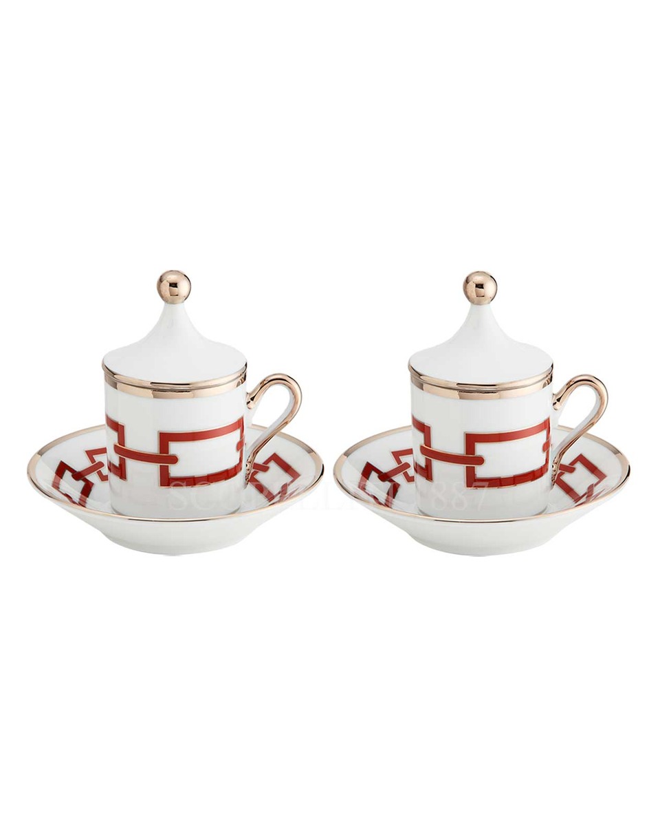 GINORI 1735 Ginori Gift Set of 2 커피잔S with Lid Catene Red Ginori 1735 Ginori Gift Set of 2 Coffee Cups with Lid Catene Red 01023