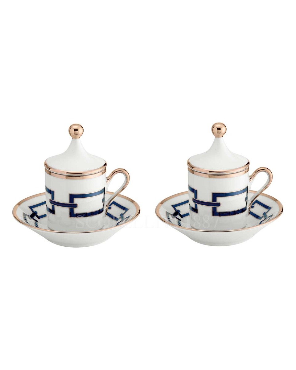 GINORI 1735 Ginori Gift Set of 2 커피잔S with Lid Catene 블랙 Ginori 1735 Ginori Gift Set of 2 Coffee Cups with Lid Catene Black 01034
