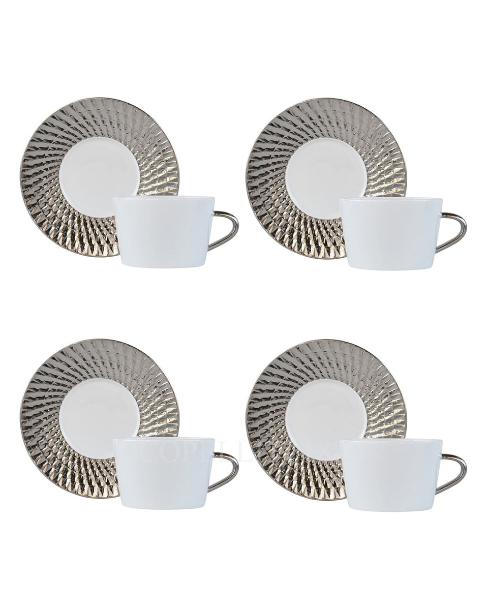 BERNARDAUD 4세트 구성 Tea Cups and 소서 Twist Platinum Bernardaud Set of four Tea Cups and Saucers Twist Platinum 01655