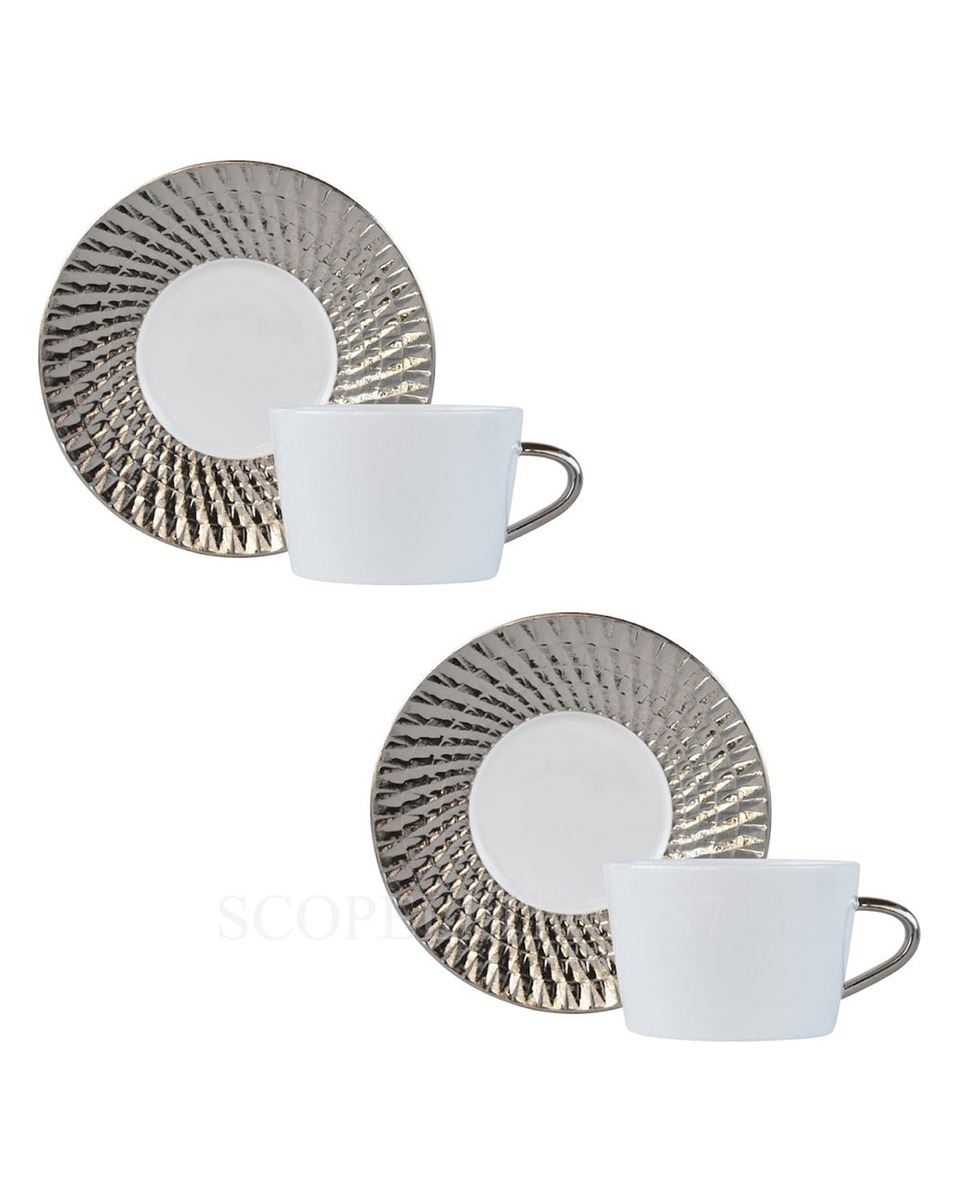 BERNARDAUD 2세트 구성 Tea Cups and 소서 Twist Platinum Bernardaud Set of two Tea Cups and Saucers Twist Platinum 01656