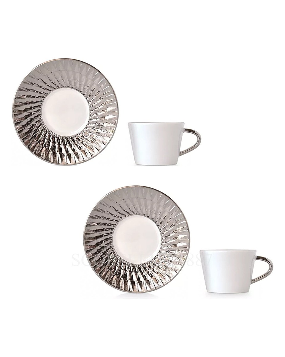 BERNARDAUD 2세트 구성 에스프레소 컵S and 소서 Twist Platinum Bernardaud Set of two Espresso Cups and Saucers Twist Platinum 01658