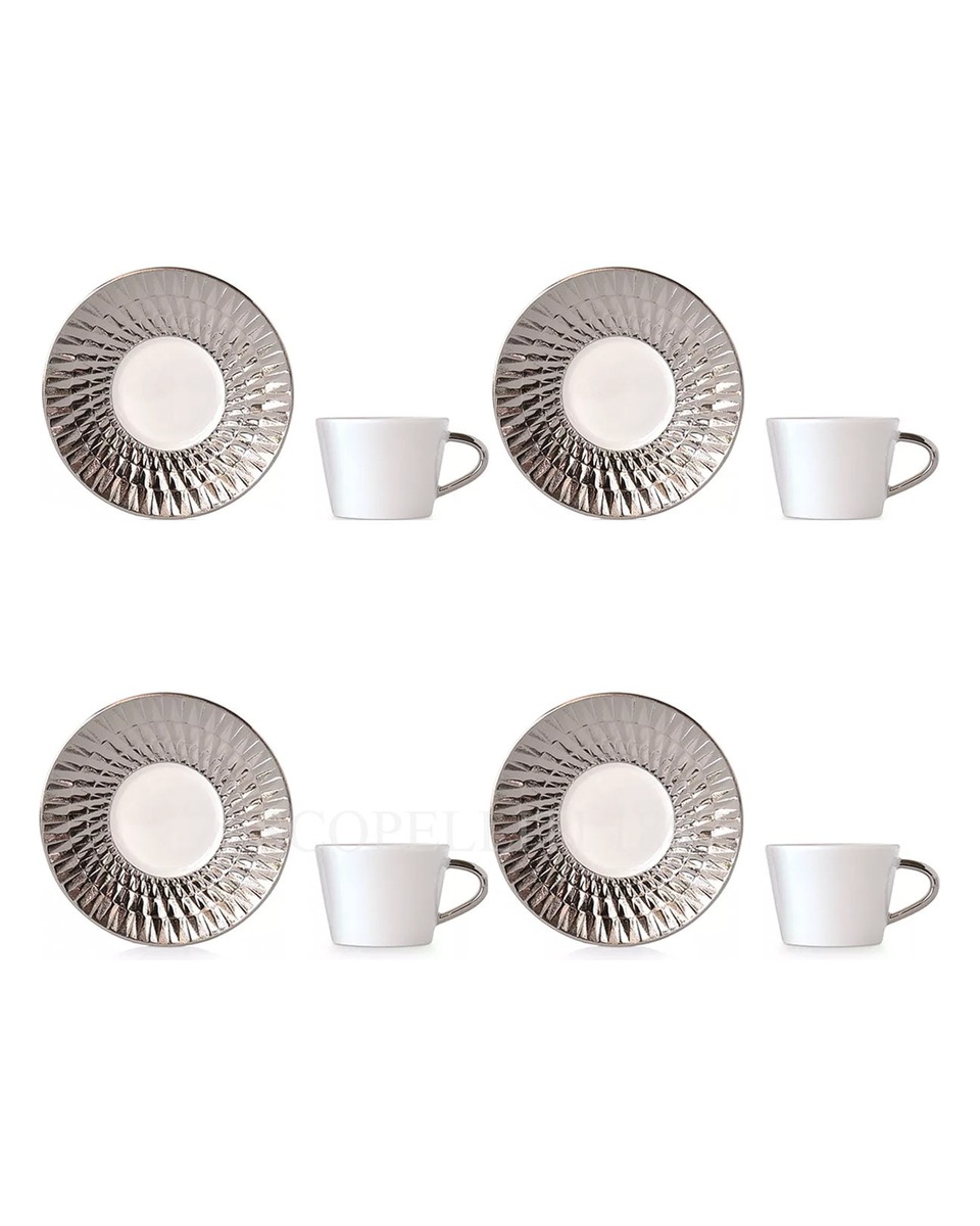 BERNARDAUD 4세트 구성 에스프레소 컵S and 소서 Twist Platinum Bernardaud Set of four Espresso Cups and Saucers Twist Platinum 01657