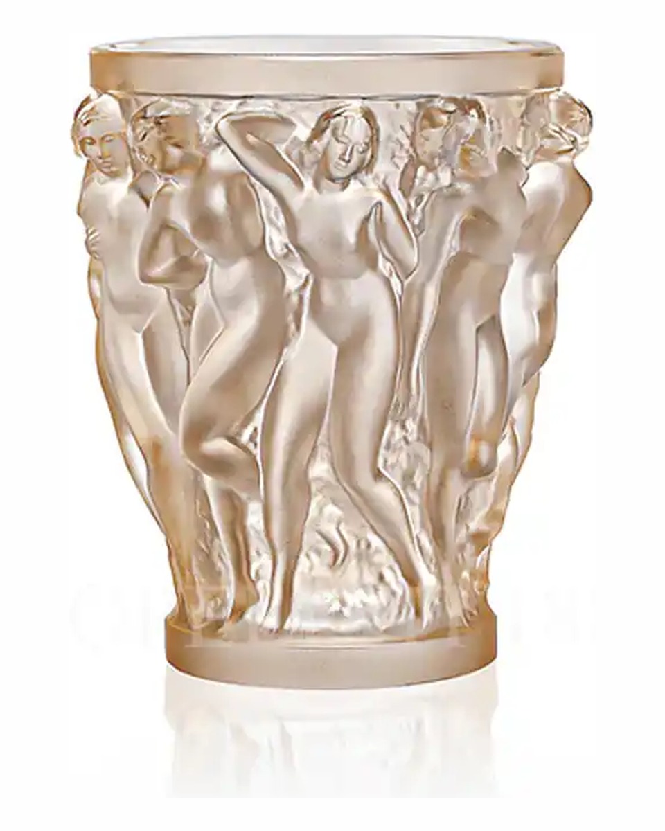 LALIQUE Bacchantes 크리스탈 화병 꽃병 골드 Luster Lalique Bacchantes Crystal Vase Gold Luster 01796