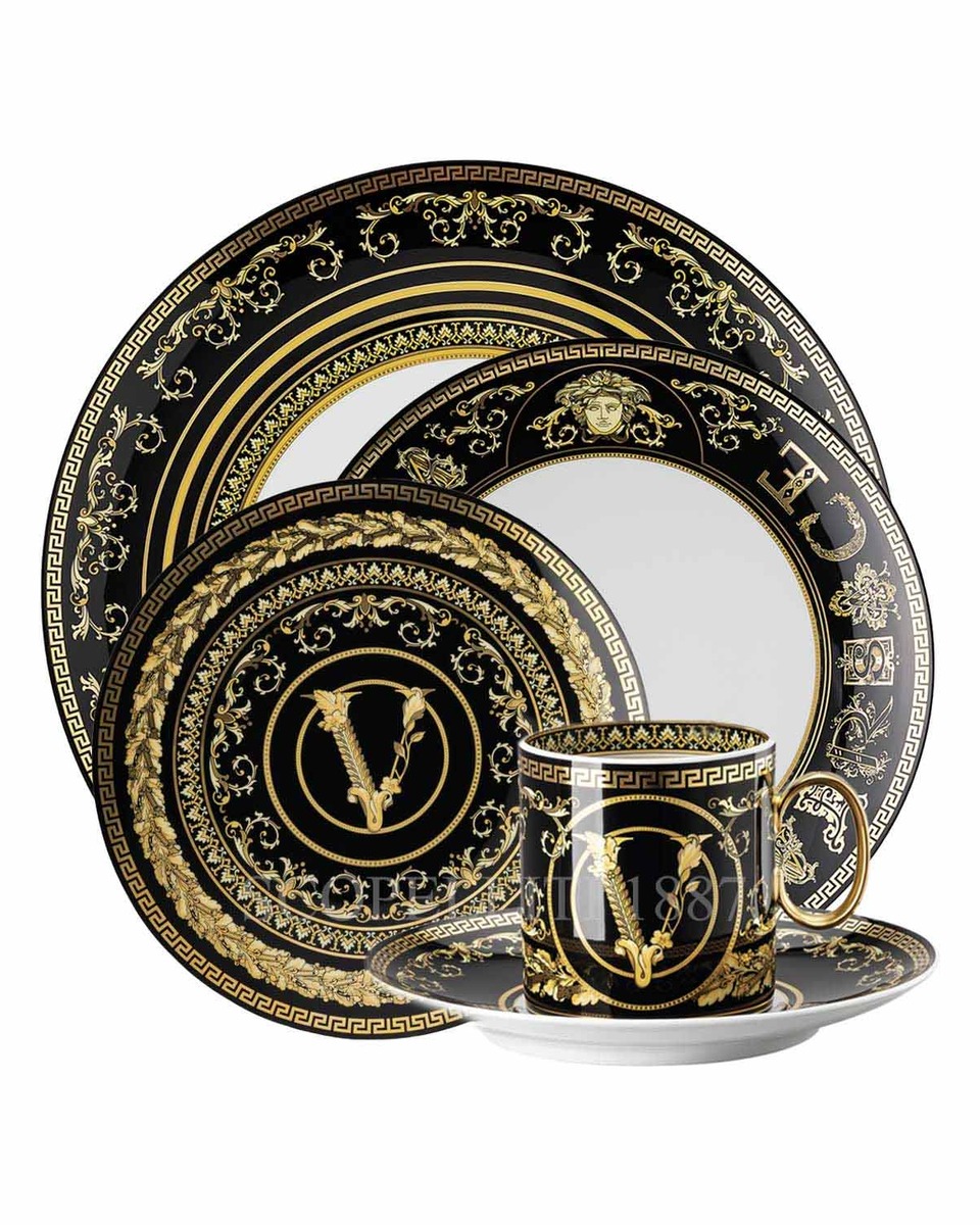 베르사체 New Virtus Gala 블랙 5 피스 P레이스 Setting Versace New Virtus Gala Black 5 Piece place Setting 02039