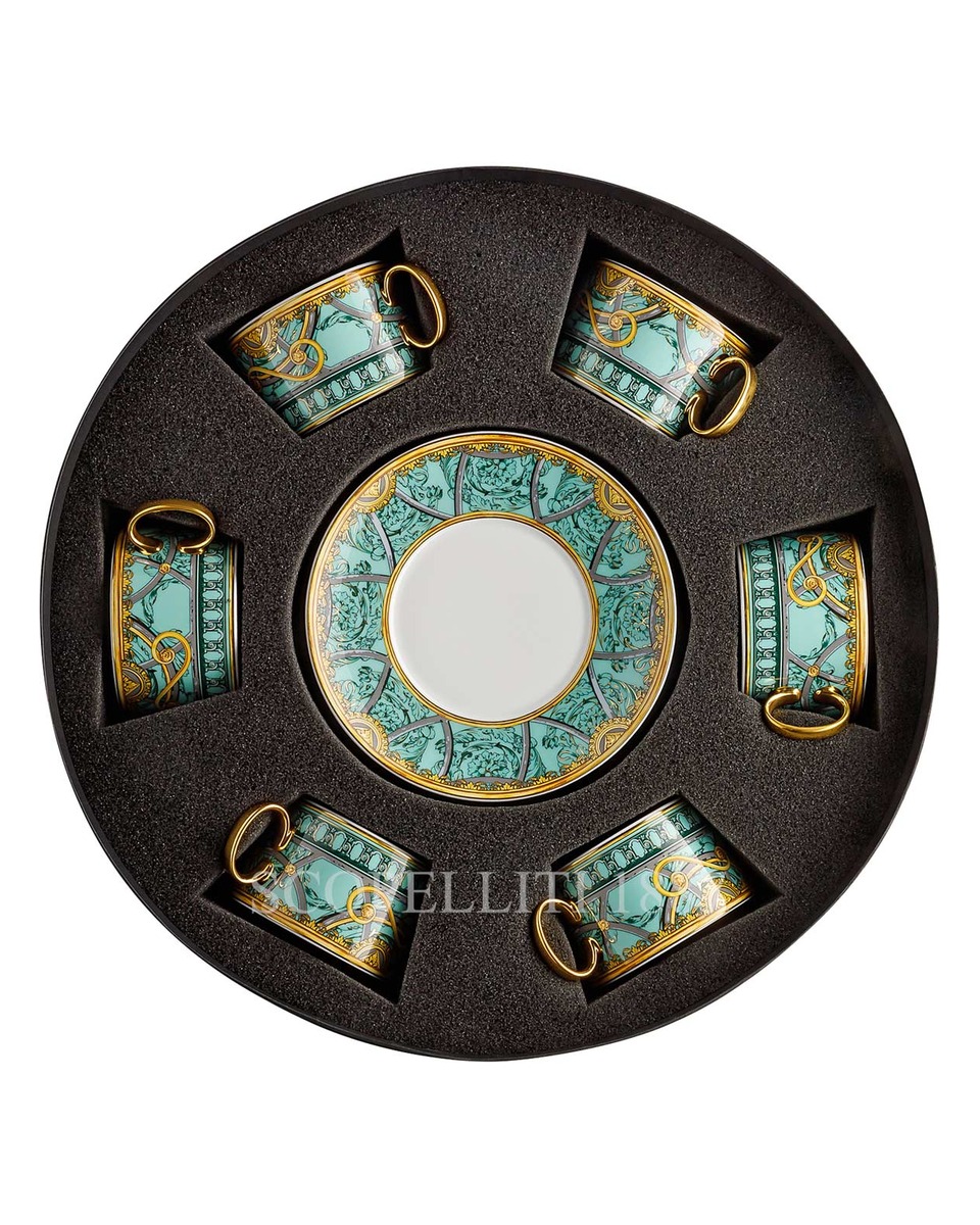 베르사체 Gift Set of 6 Tea Cups and 소서 Scala del Palazzo 그린 Versace Gift Set of 6 Tea Cups and Saucers Scala del Palazzo Green 02073