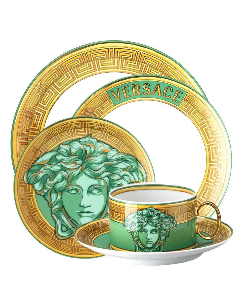 베르사체 New 메두사 Amplified 그린 Coin 5 피스 P레이스 Setting Versace New Medusa Amplified Green Coin 5 Piece place Setting 02078