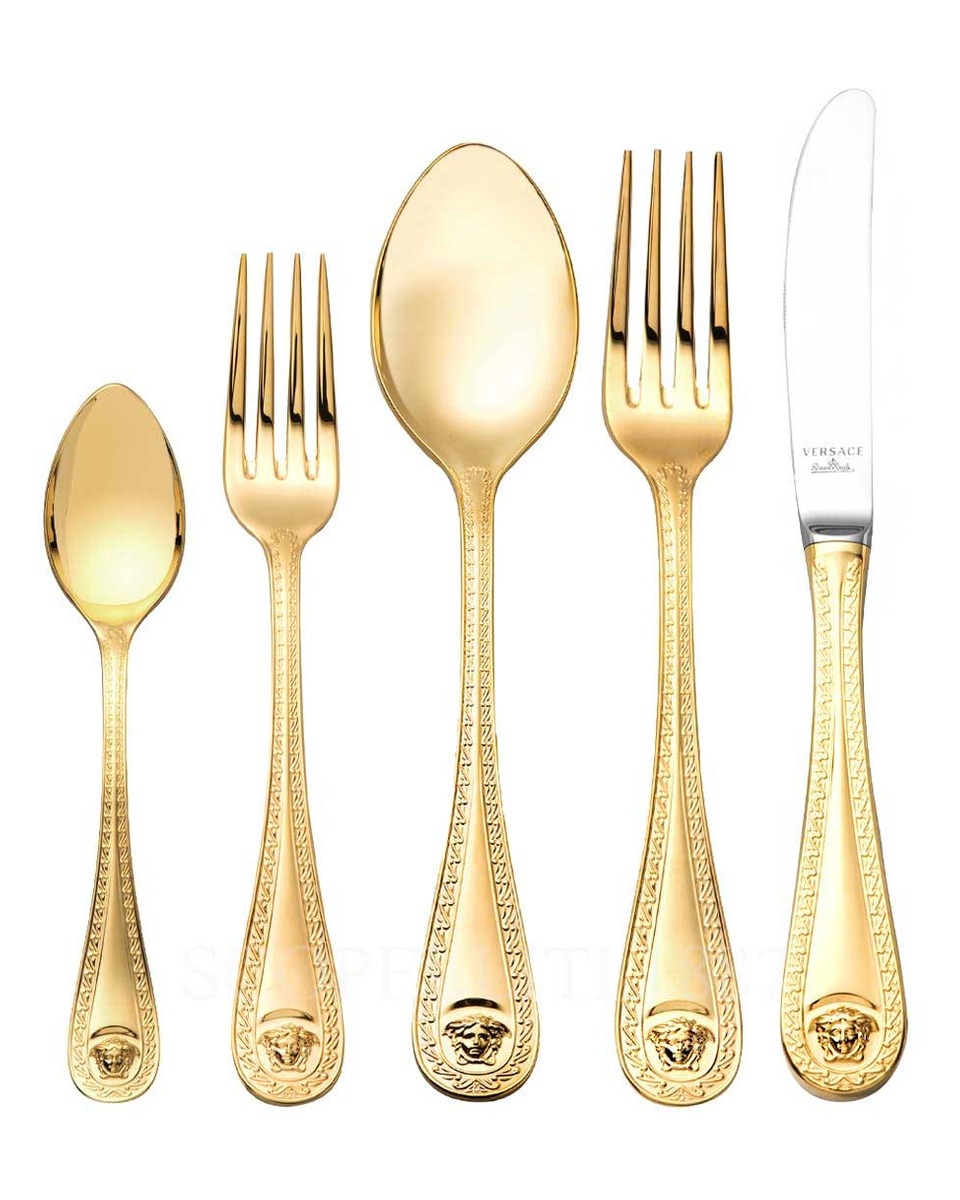 베르사체 4 피스 P레이스 Setting 메두사 커트러리 골드 접시 Versace 4 Piece Place Setting Medusa Cutlery Gold Plated 02167