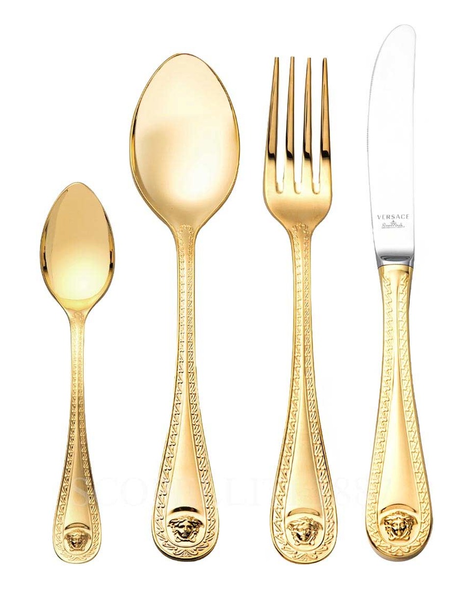 베르사체 5 피스 P레이스 Setting 메두사 커트러리 골드 접시 Versace 5 Piece Place Setting Medusa Cutlery Gold Plated 02168