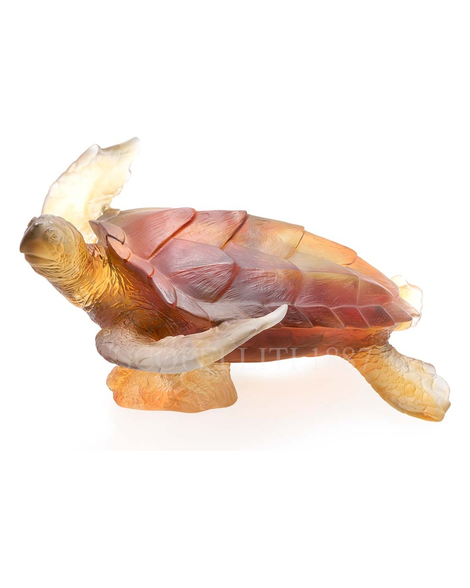 DAUM 크리스탈 Sea Turtle Mer de Corail 라지 Amber NUMBE레드 에디션 Daum Crystal Sea Turtle Mer de Corail Large Amber Numbered Edition 02598