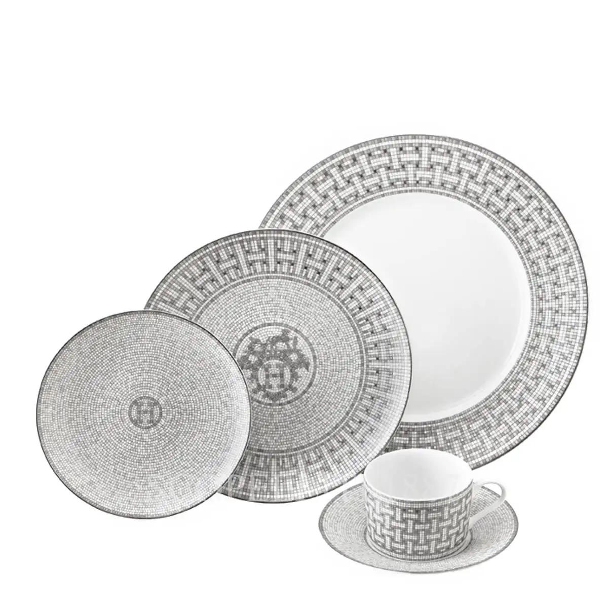 에르메스 Hermès Mosaique au 24 Platinum 5-Piece Place Setting 035001P + 035007P + 035012P + 035016P 1/5