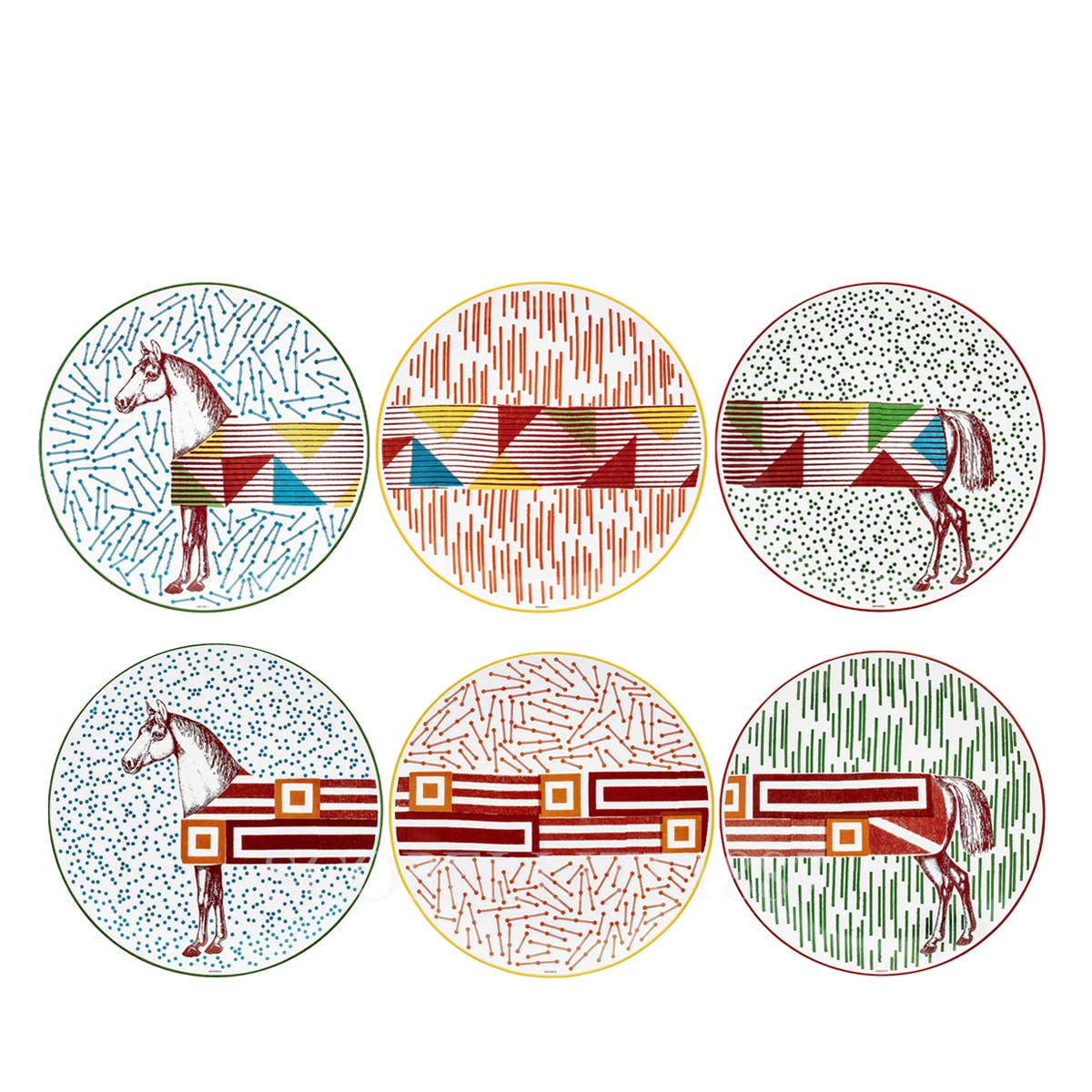 에르메스 Hermes Hippomobile Set of 6 Dessert Plates 048007P+107P+207P+307P+407P+507P 1/5