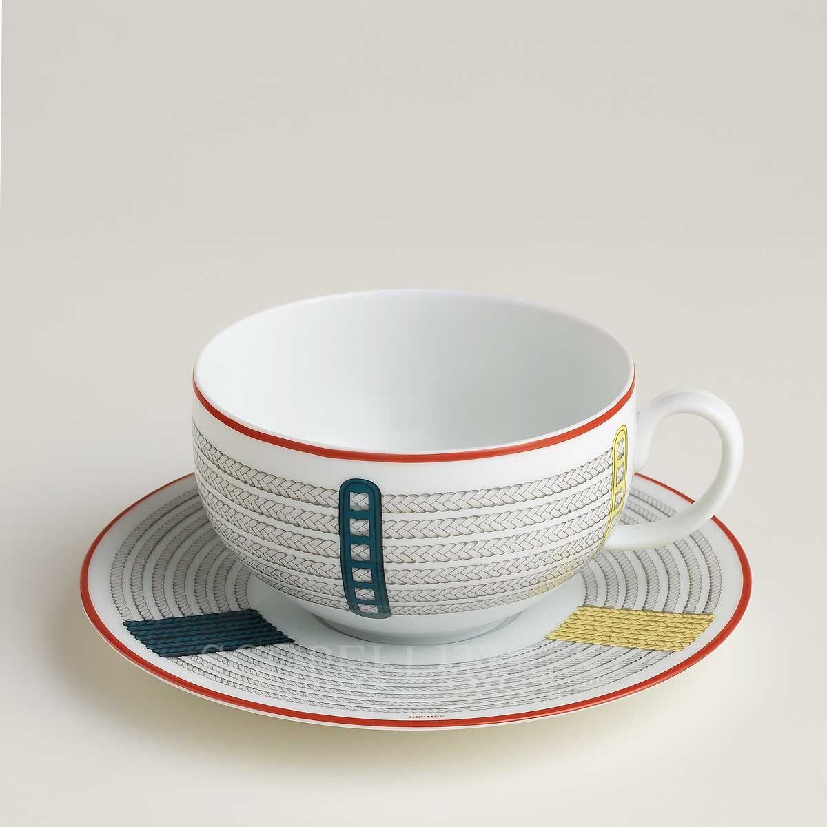 에르메스 Hermes Breakfast Cup and Saucer Tressages Equestres - Set of 2 057015P x 2 1/2