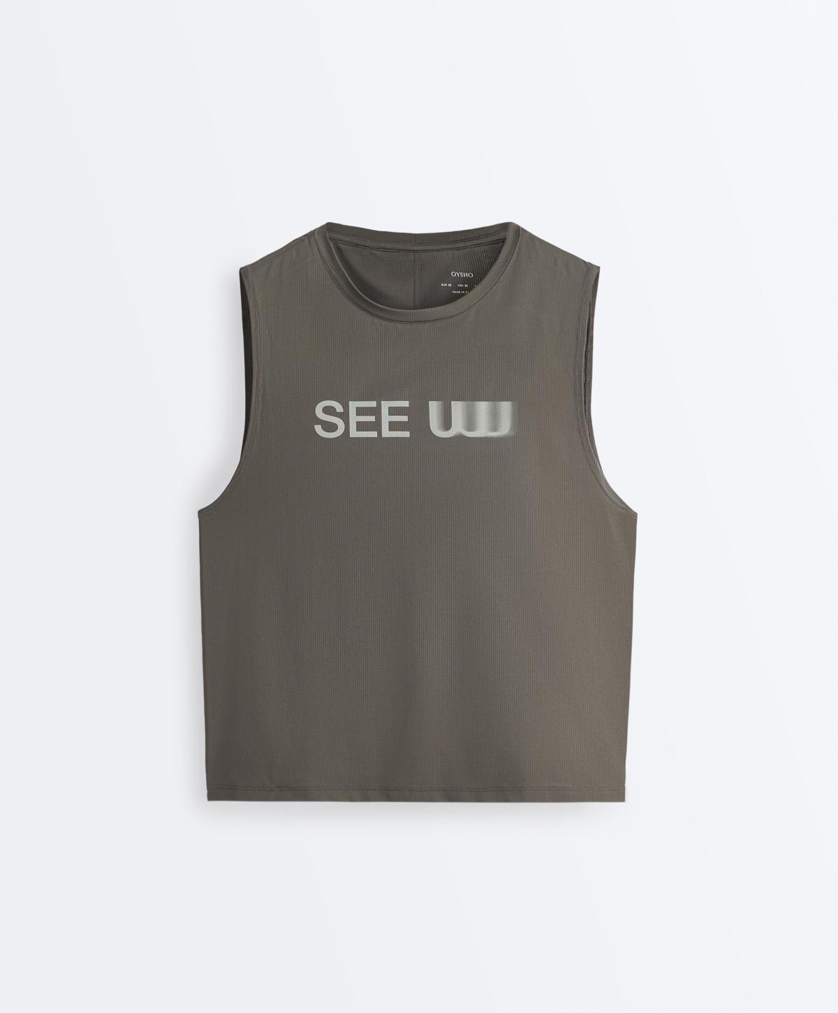 오이쇼 테크니컬 텍스트 크롭 민소매 티셔츠 5969/092/038 CHARCOAL GREY