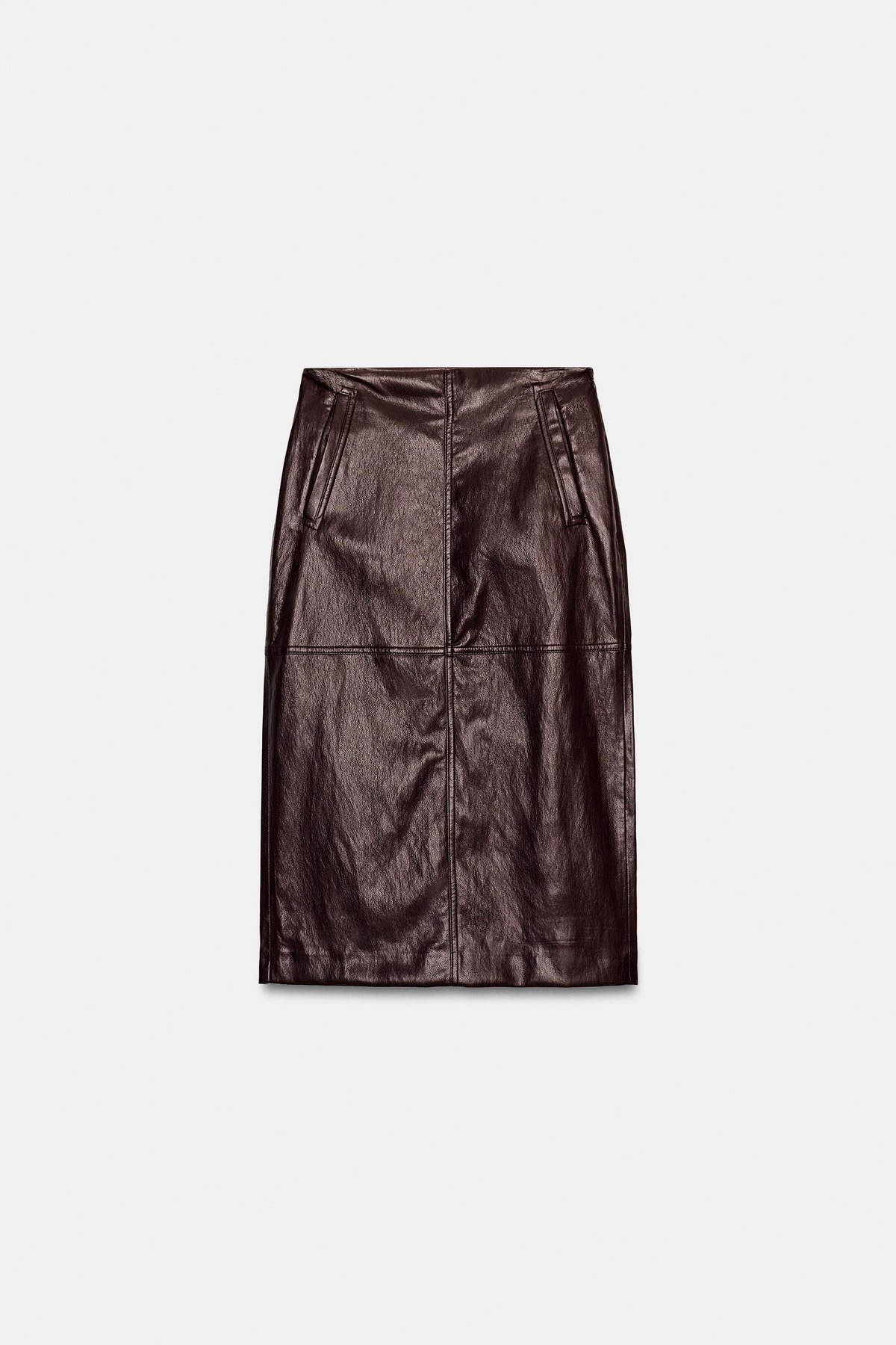 자라 레더 이펙트 웰트포켓 미디 스커트 4387/250/681 BURGUNDY