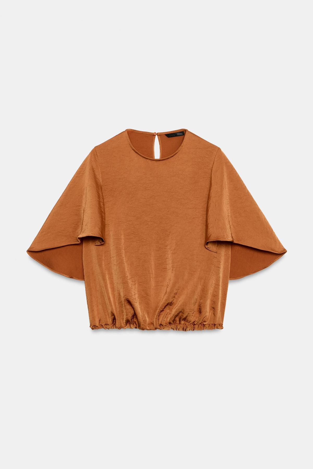 자라 크롭 라운드넥 러플 소매 블라우스 7048/313/634 BURNT ORANGE