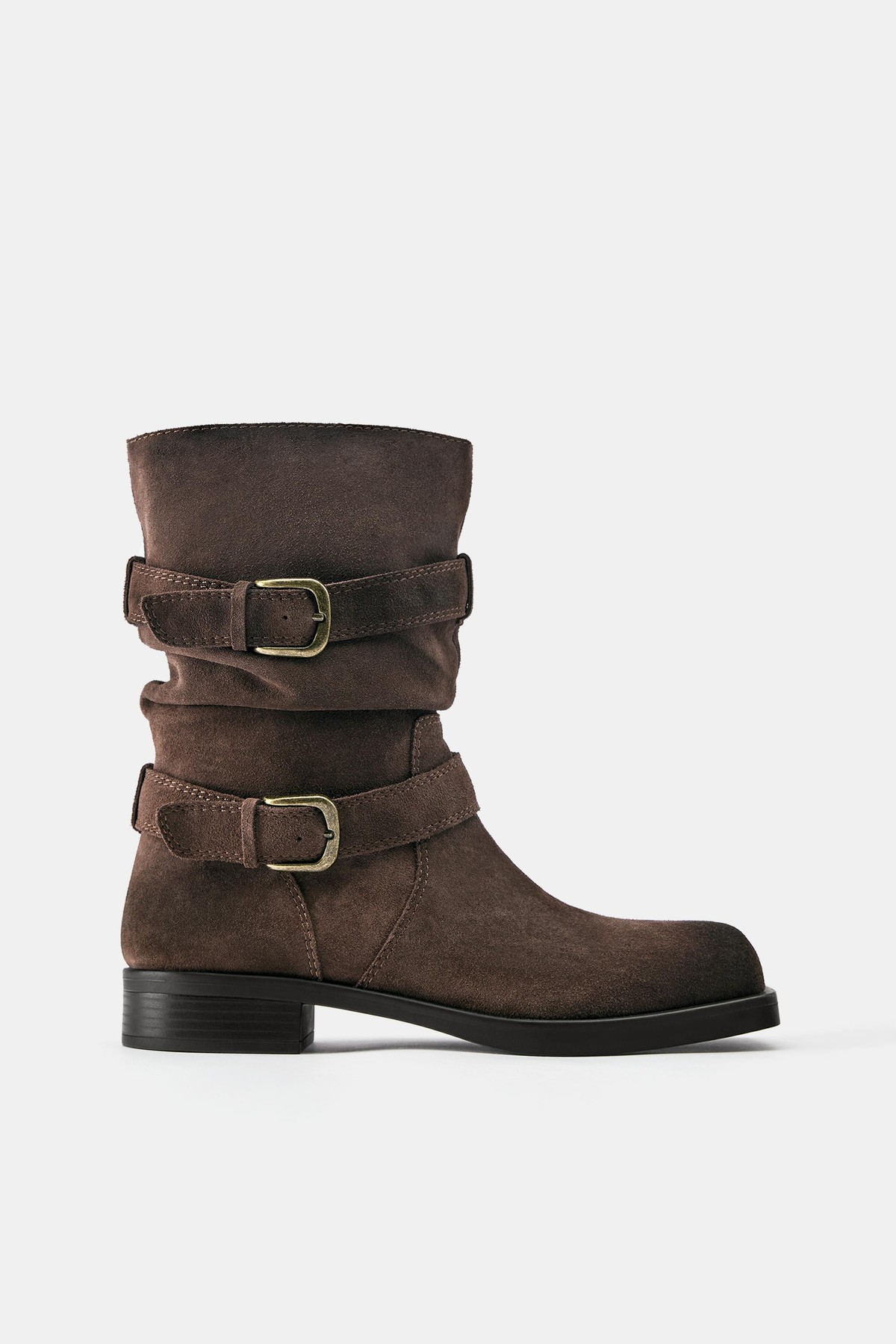 풀앤베어 셔링 스웨이드 버클 미들 부츠 2011/840 BROWN