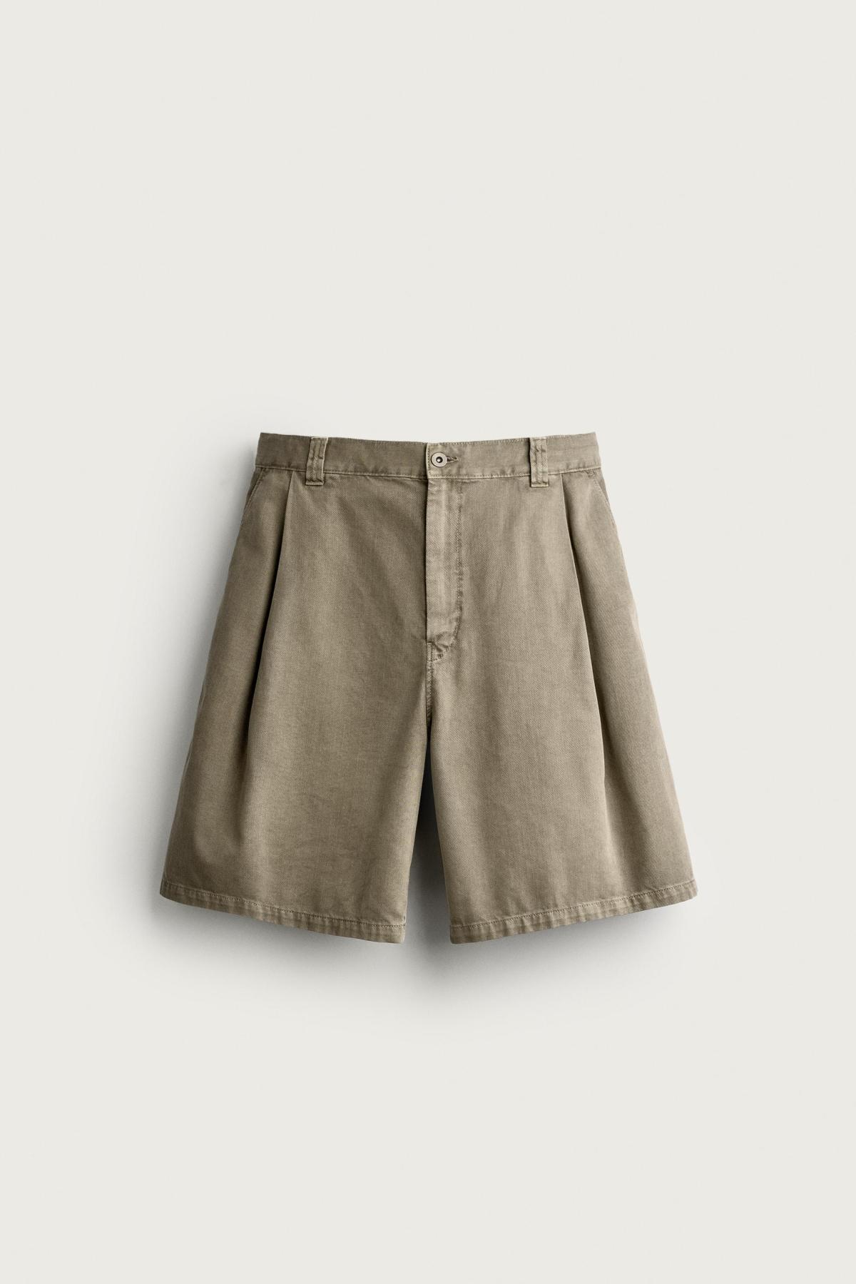 자라 와이드 플리츠 버뮤다 반바지 0840/300/506 LIGHT KHAKI
