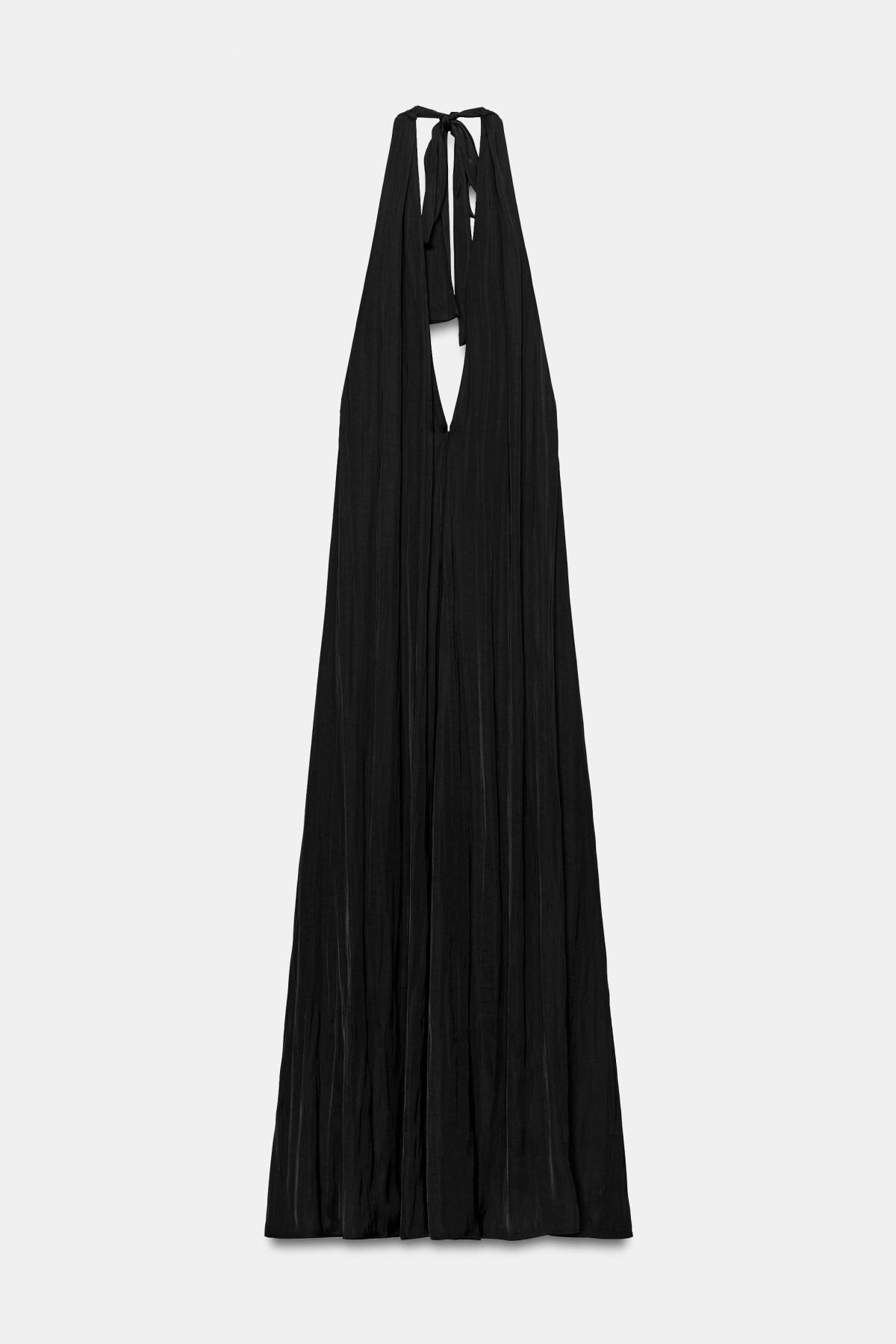 자라 새틴 홀터넥 브이넥 롱 원피스 4772/386/800 BLACK