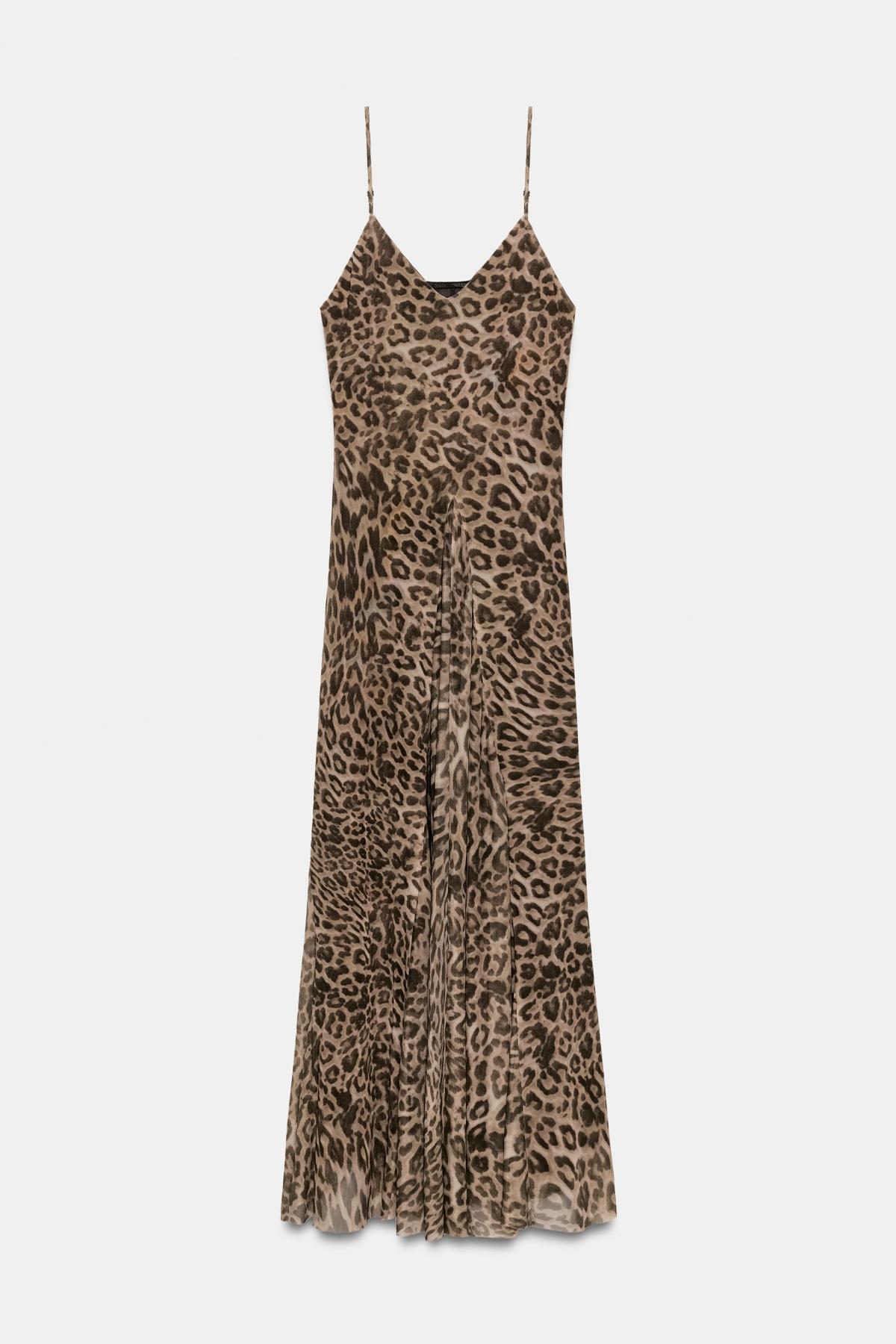 자라 레오파드 튤 브이넥 롱 원피스 5039/406/051 LEOPARD