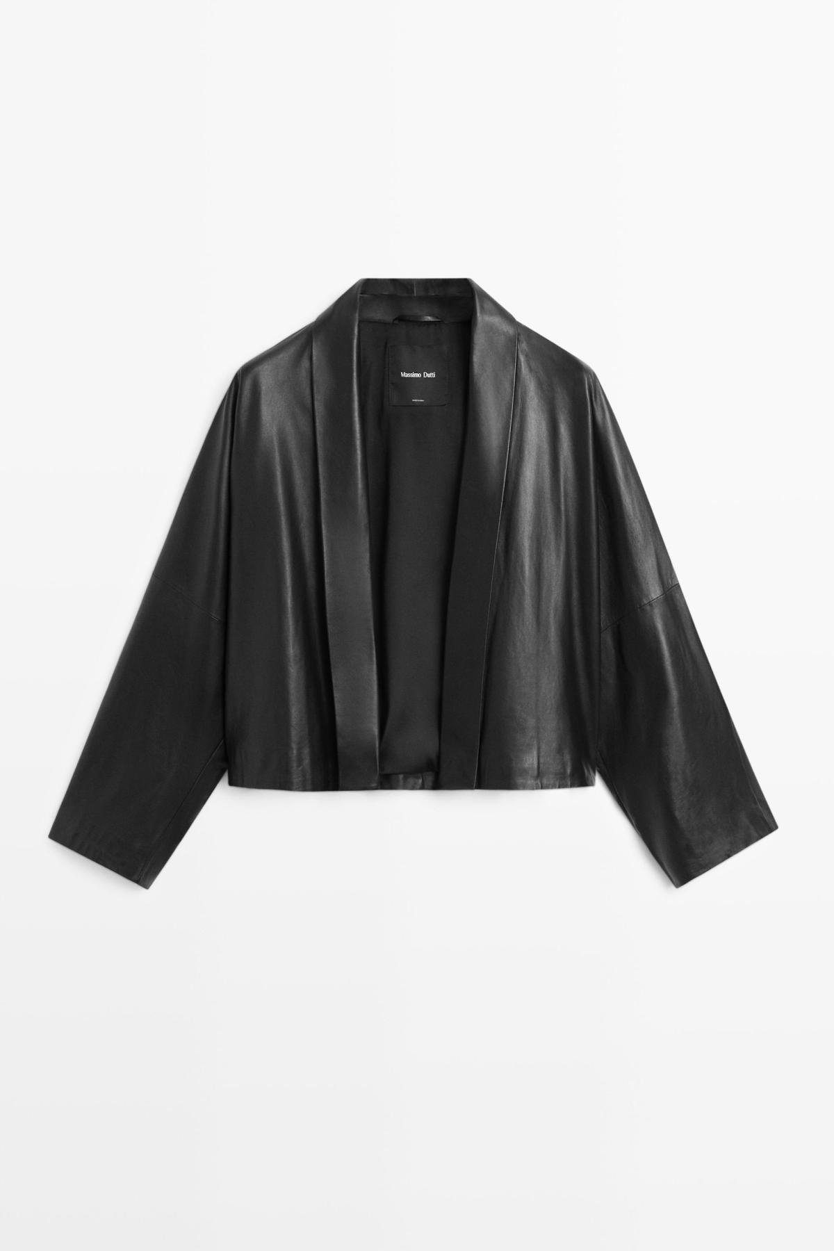 마시모두띠 나파 레더 라펠 크롭 기모노 자켓 4752/652 BLACK