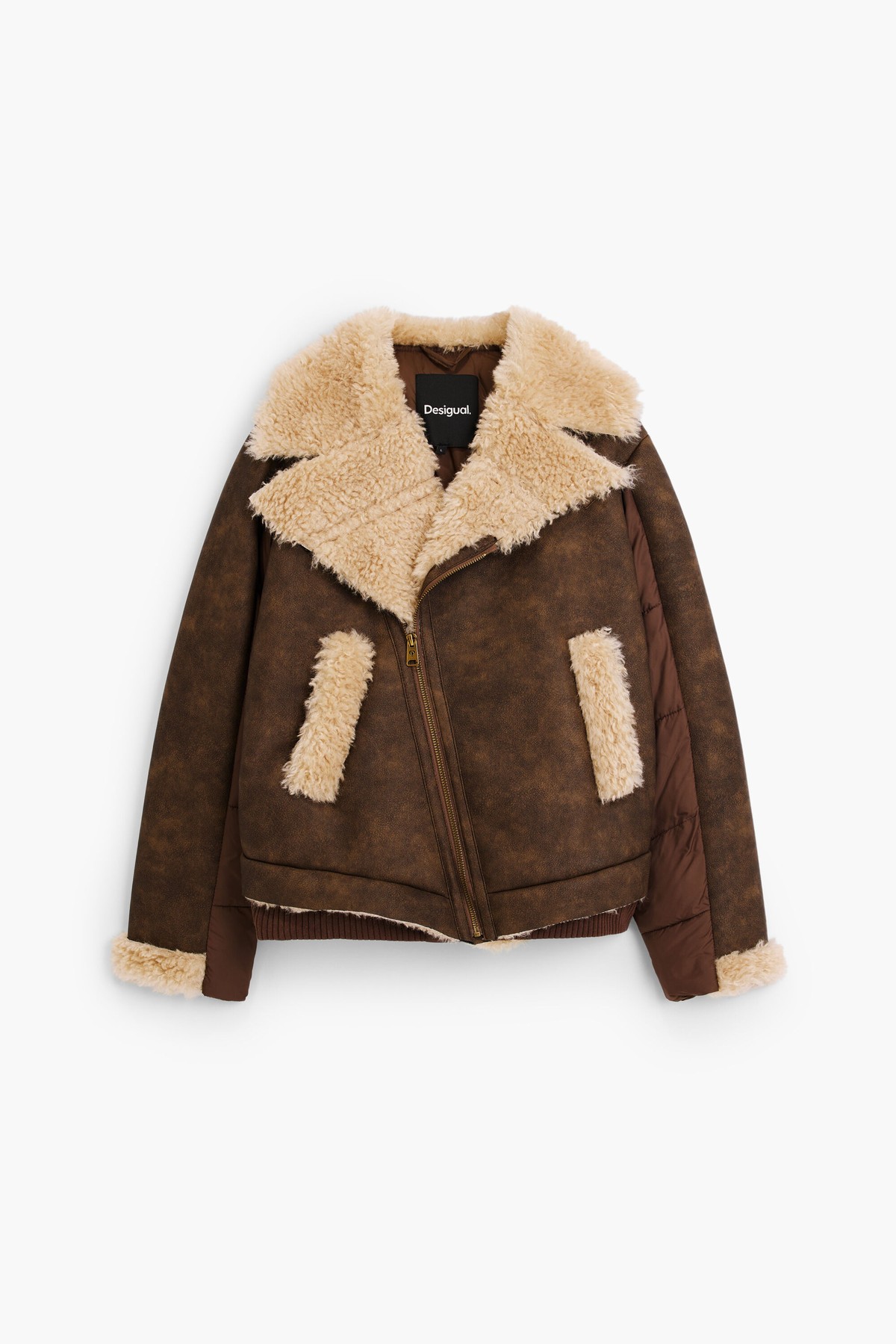 데시구알 시어링 가죽 이펙트 집업 자켓 26WWEW596035 EARTHY BROWN