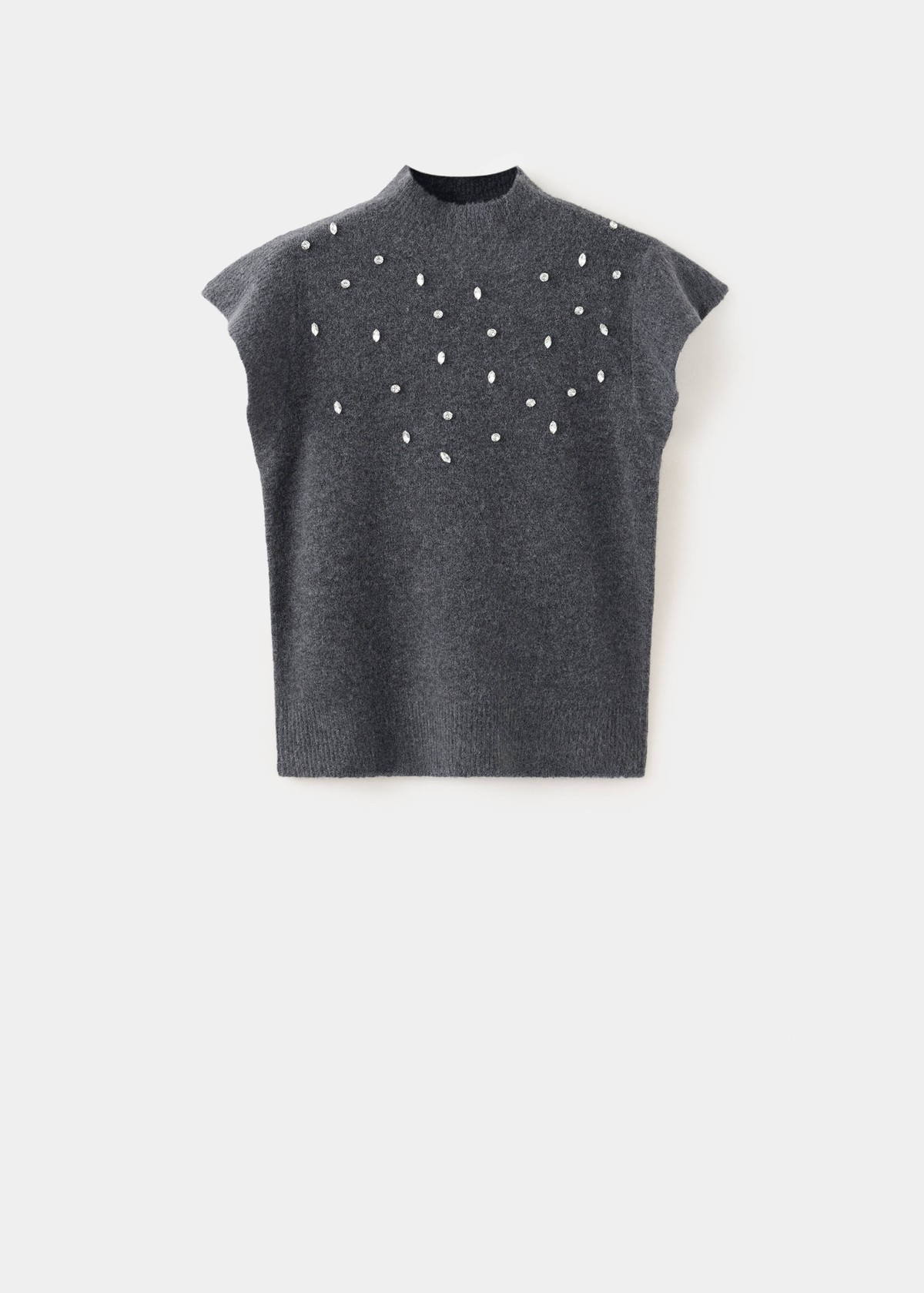 망고 비즈 장식 하이넥 니트 베스트 37007806_95 GRIS ANTRACITA