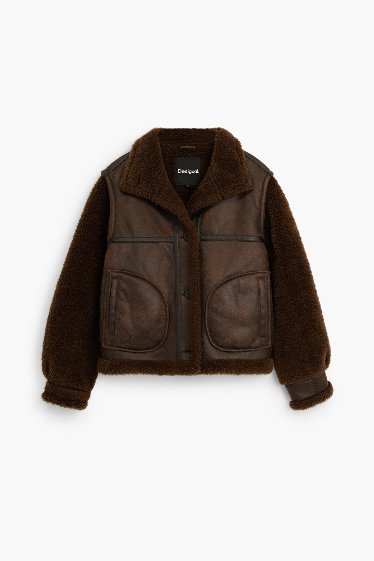 데시구알 페이크 레더 숏 자켓 26WWEWX96000 PLAIN BROWN