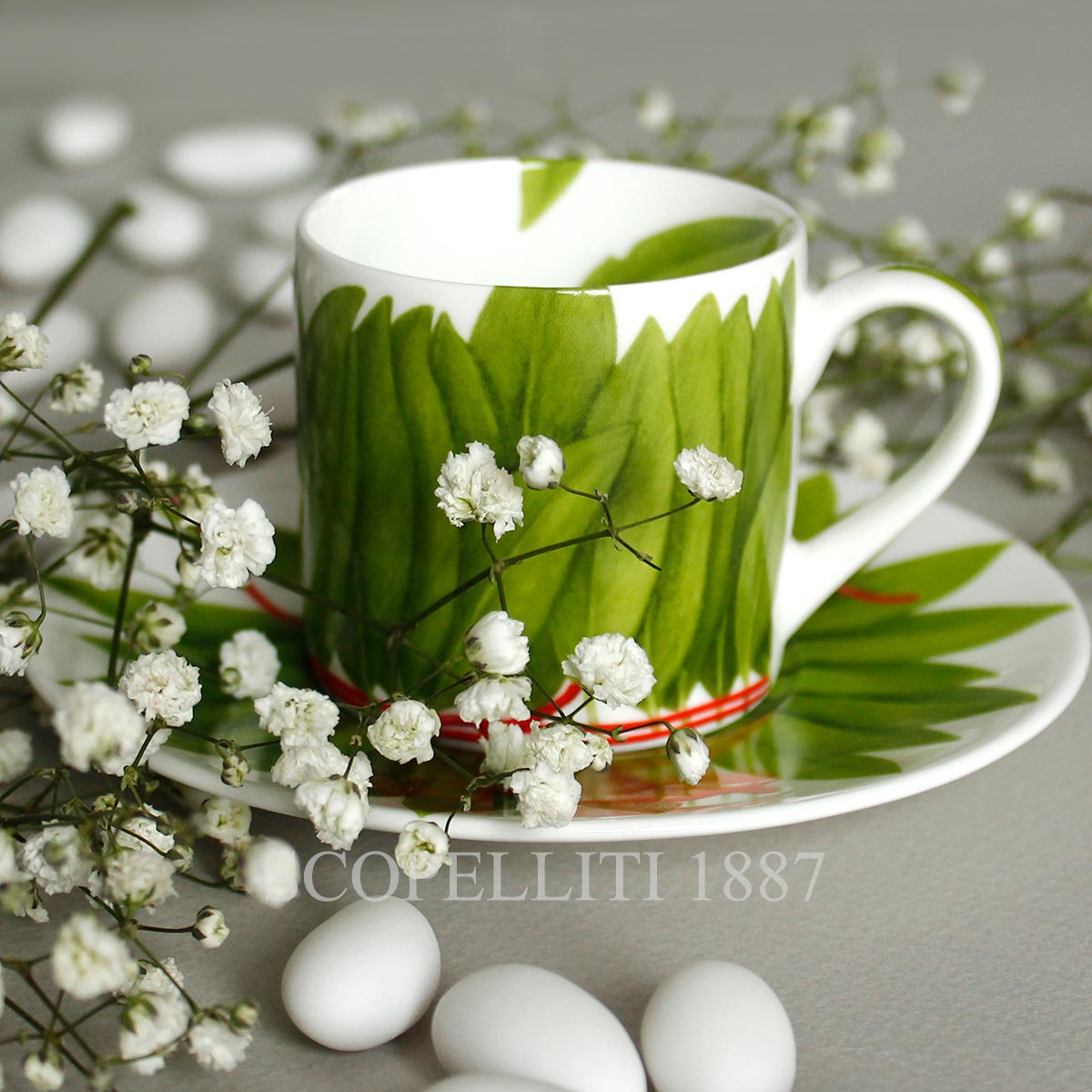 타이투 밀라노 Taitù Fil Rouge Foglie Espresso Cup with Saucer - Set of 2 5-191 3/5