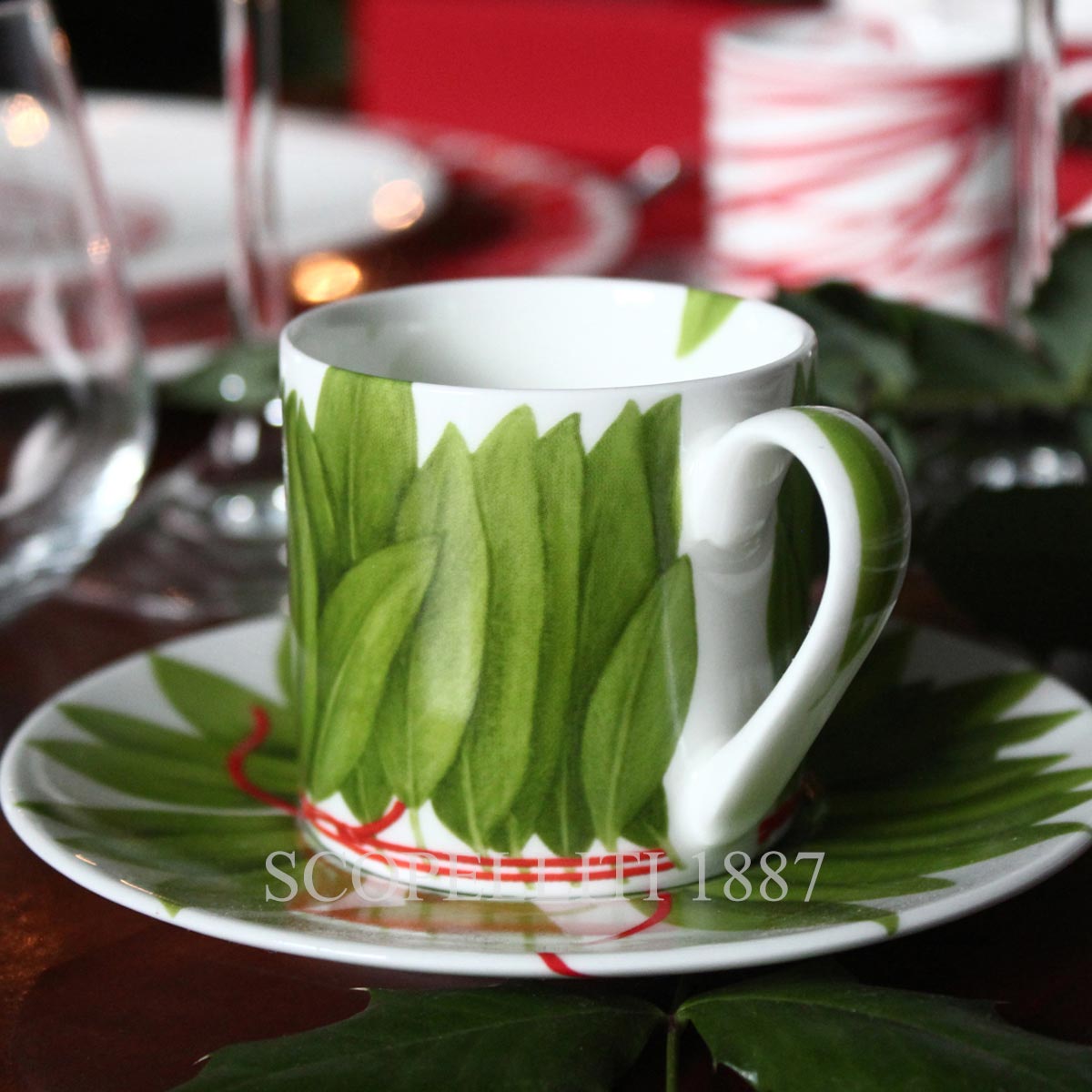 타이투 밀라노 Taitù Fil Rouge Foglie Espresso Cup with Saucer - Set of 2 5-191 4/5