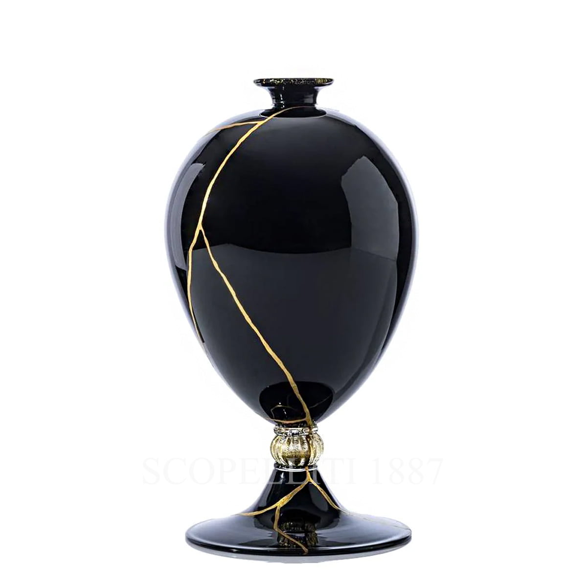 베니니 Venini Veronese Kintsugi Black Vase with Gold Leaf 600.17 NE/CR F.ORO 2/2