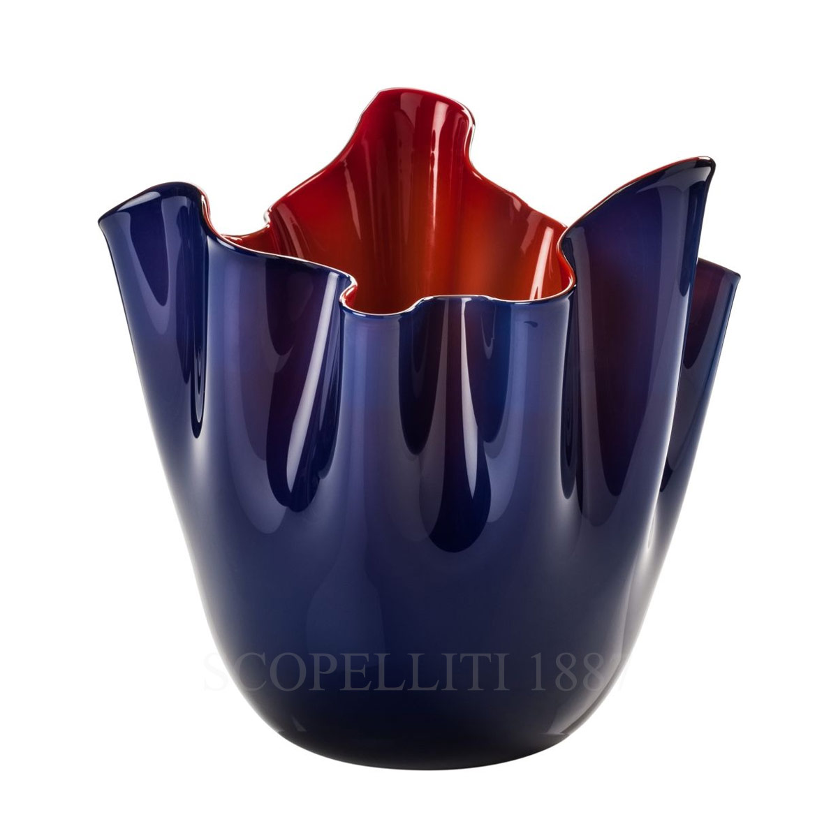 베니니 Venini Fazzoletto Vase Medium Limited Edition Deep Blue Red 700.02 BM/RS