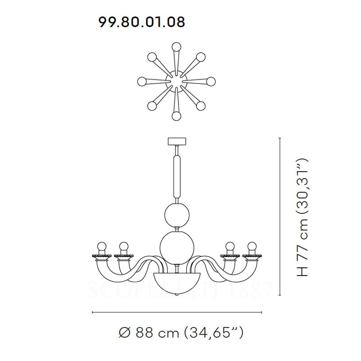 베니니 Venini Gio Ponti 8 Lights Chandelier 99.80.01.08 4/4