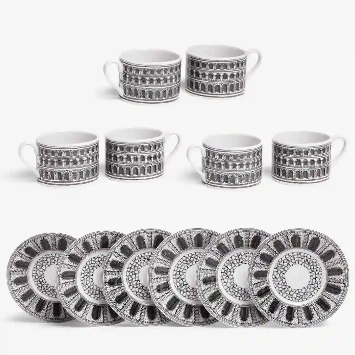 포르나세티 Fornasetti Tea Cup and Saucer Architettura - Set of 6 P14X441