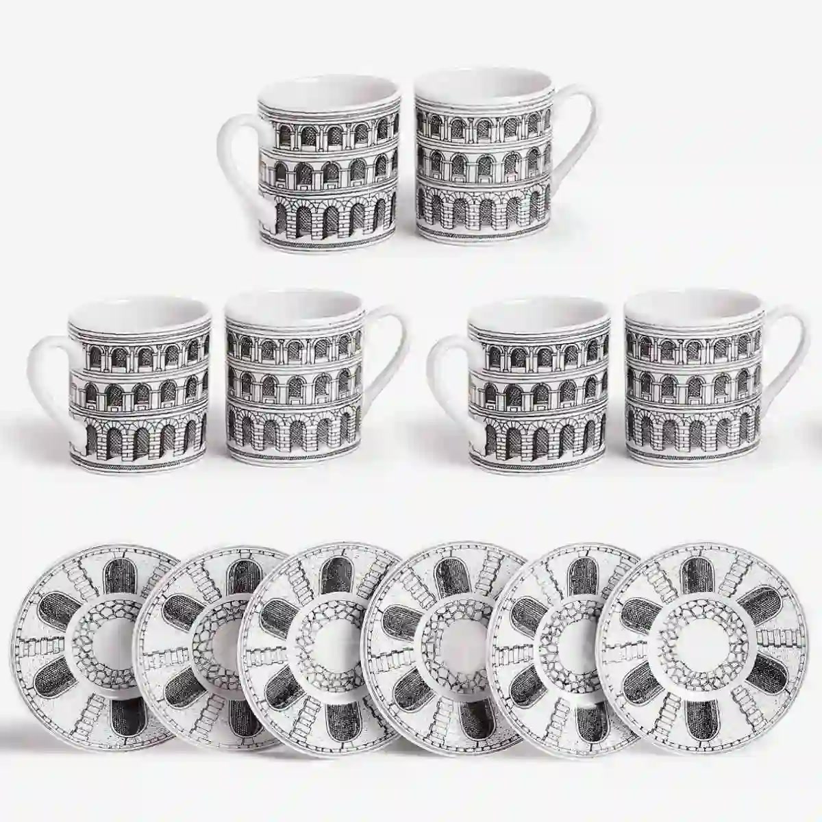 포르나세티 Fornasetti Coffee Cup and Saucer Architettura - Set of 6 P15X441