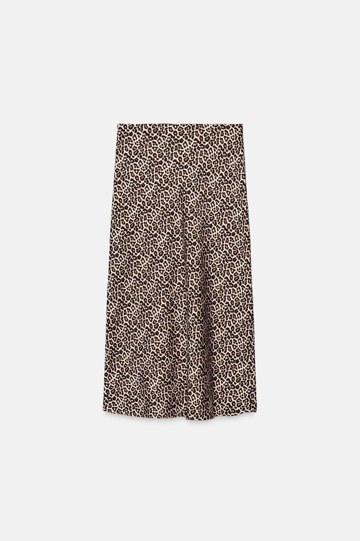 자라 새틴 애니멀 프린트 미디 스커트 8338/537/042 LEOPARD