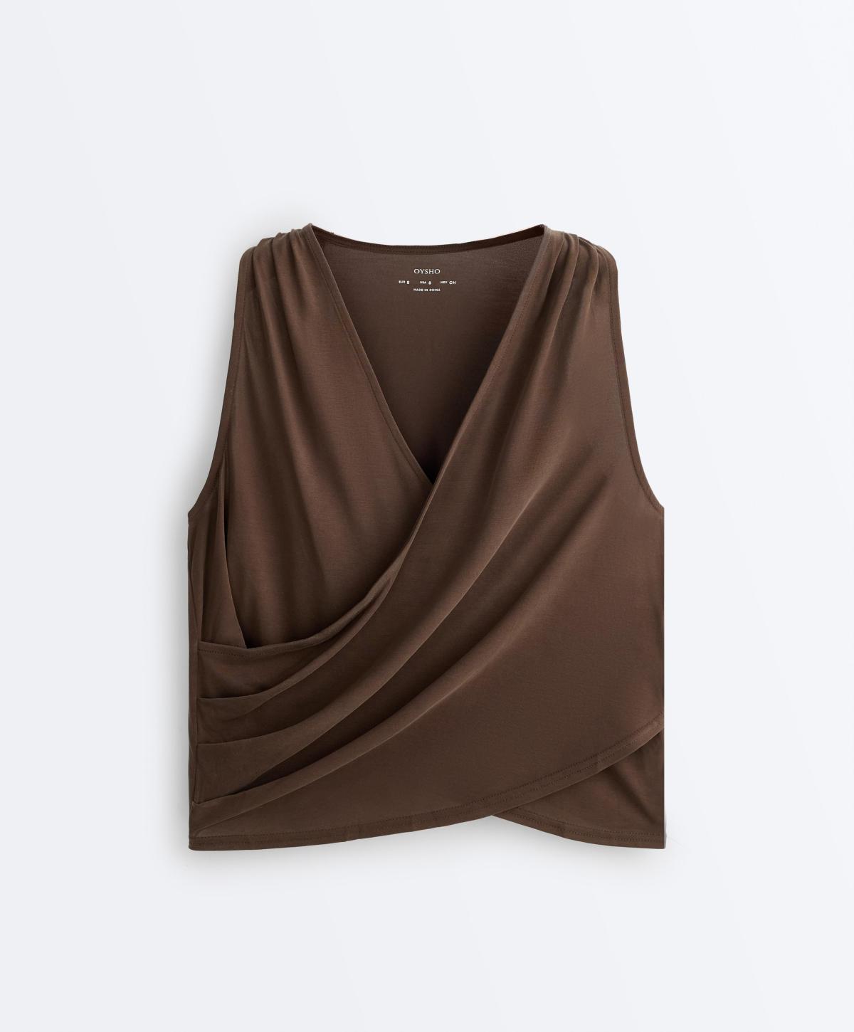 오이쇼 모달 혼방 크로스 브이넥 민소매 티셔츠 5431/314/716 DARK BROWN