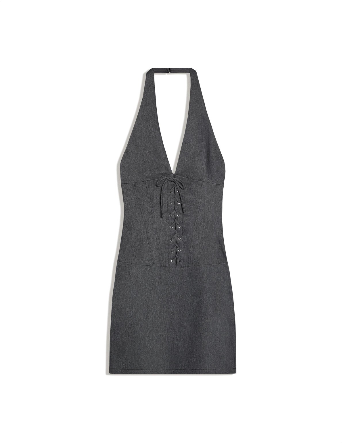 버쉬카 레이스업 홀터넥 트윌 미니 원피스 3734/008 DARK BLUE