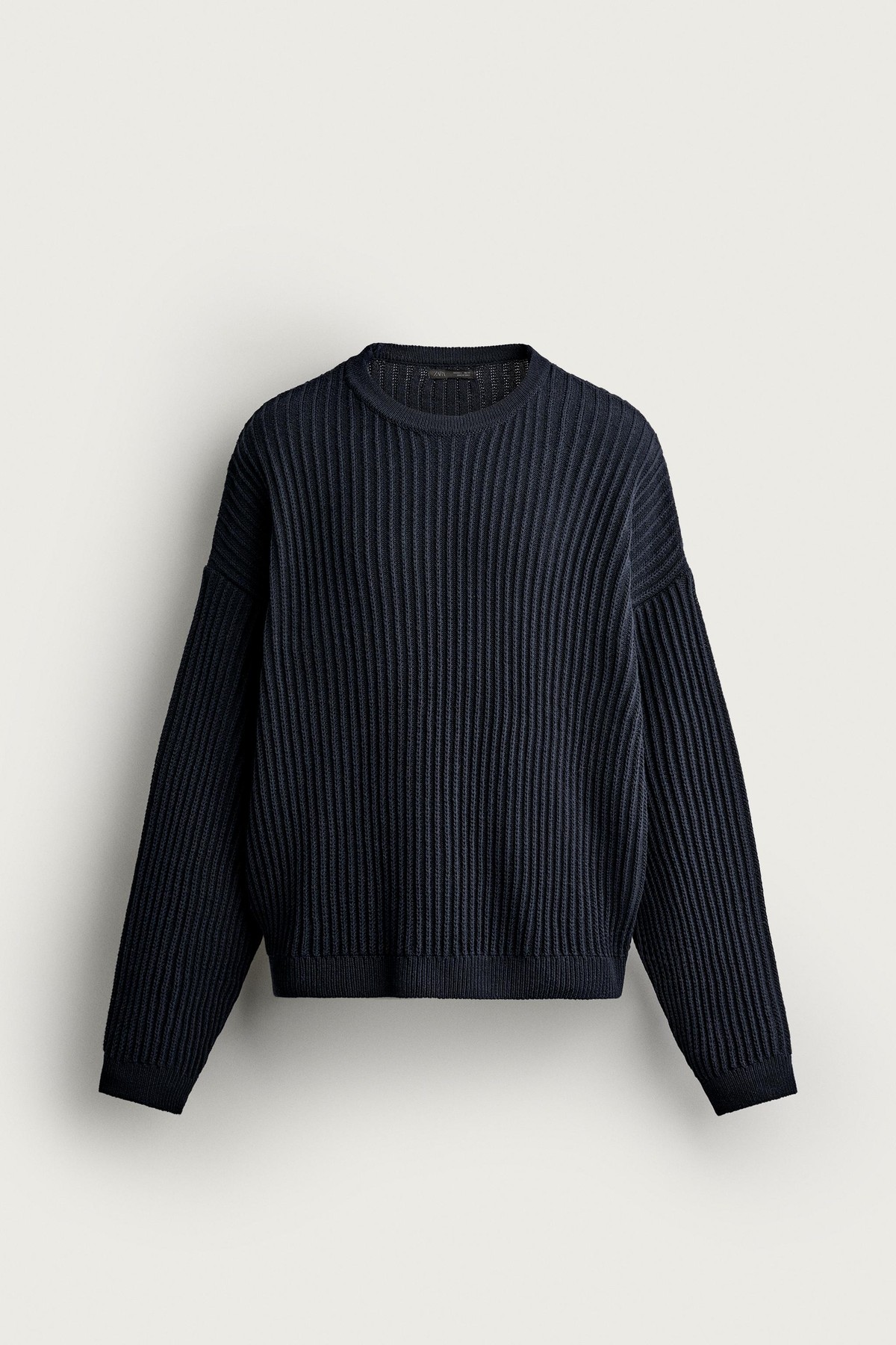자라 박시핏 텍스처 라운드넥 니트 스웨터 3597/304/401 NAVY BLUE