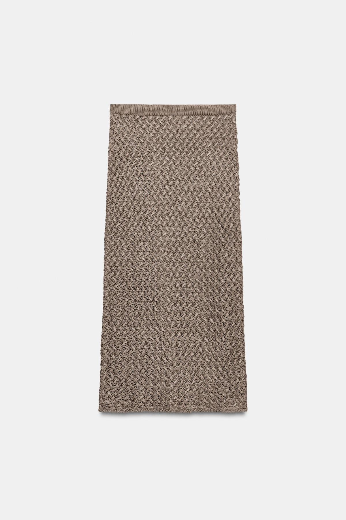 자라 케이블 니트 컷워크 미디 스커트 9874/014/472 MINK BROWN