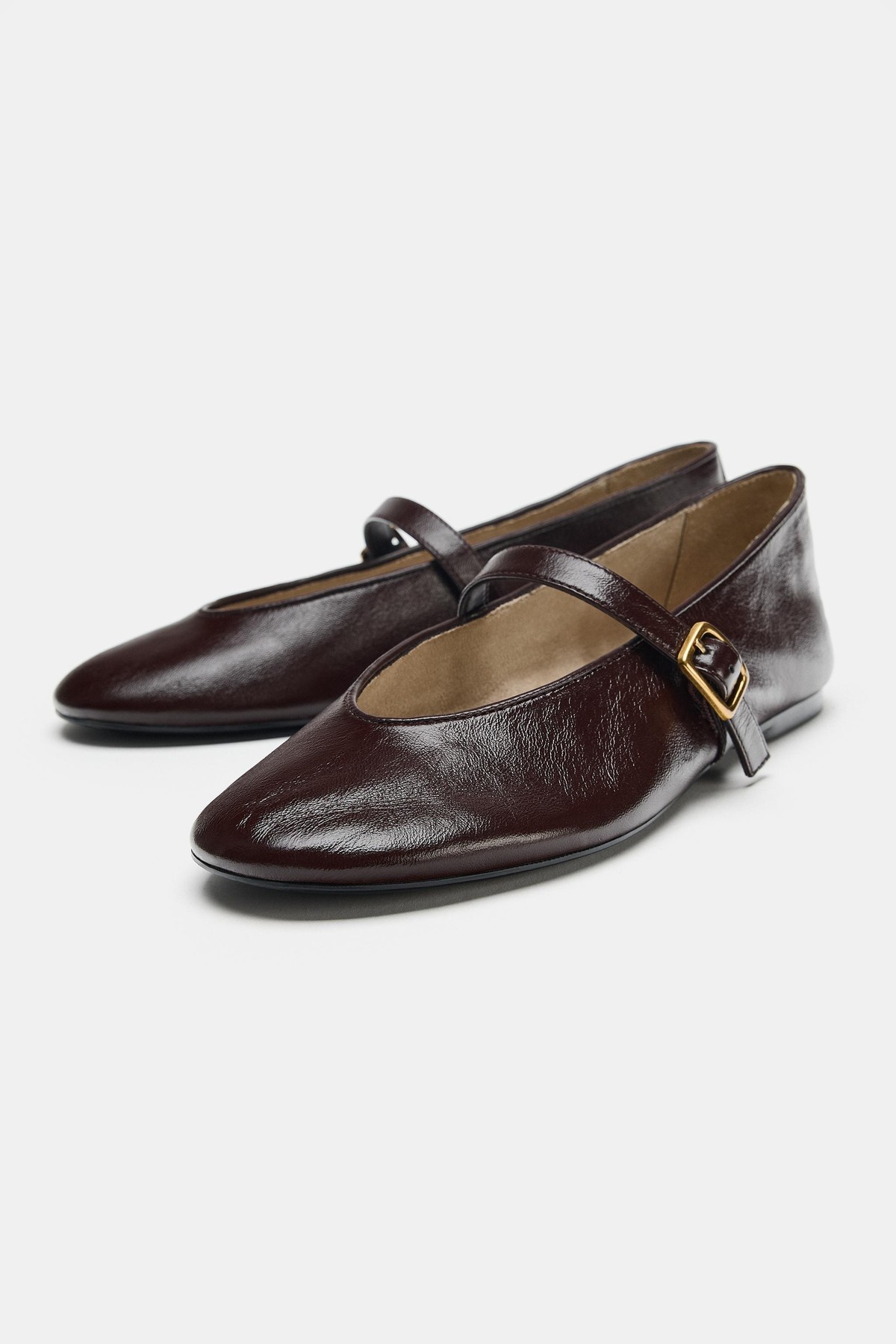 자라 레더 버클 스트랩 발레리나 플랫 1529/810/116 CHOCOLATE BROWN