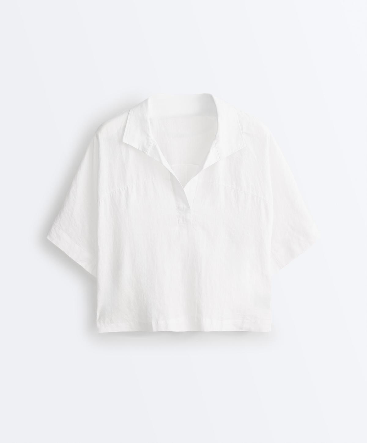 오이쇼 오버핏 린넨 반팔 크롭 셔츠 5414/109/251 WHITE