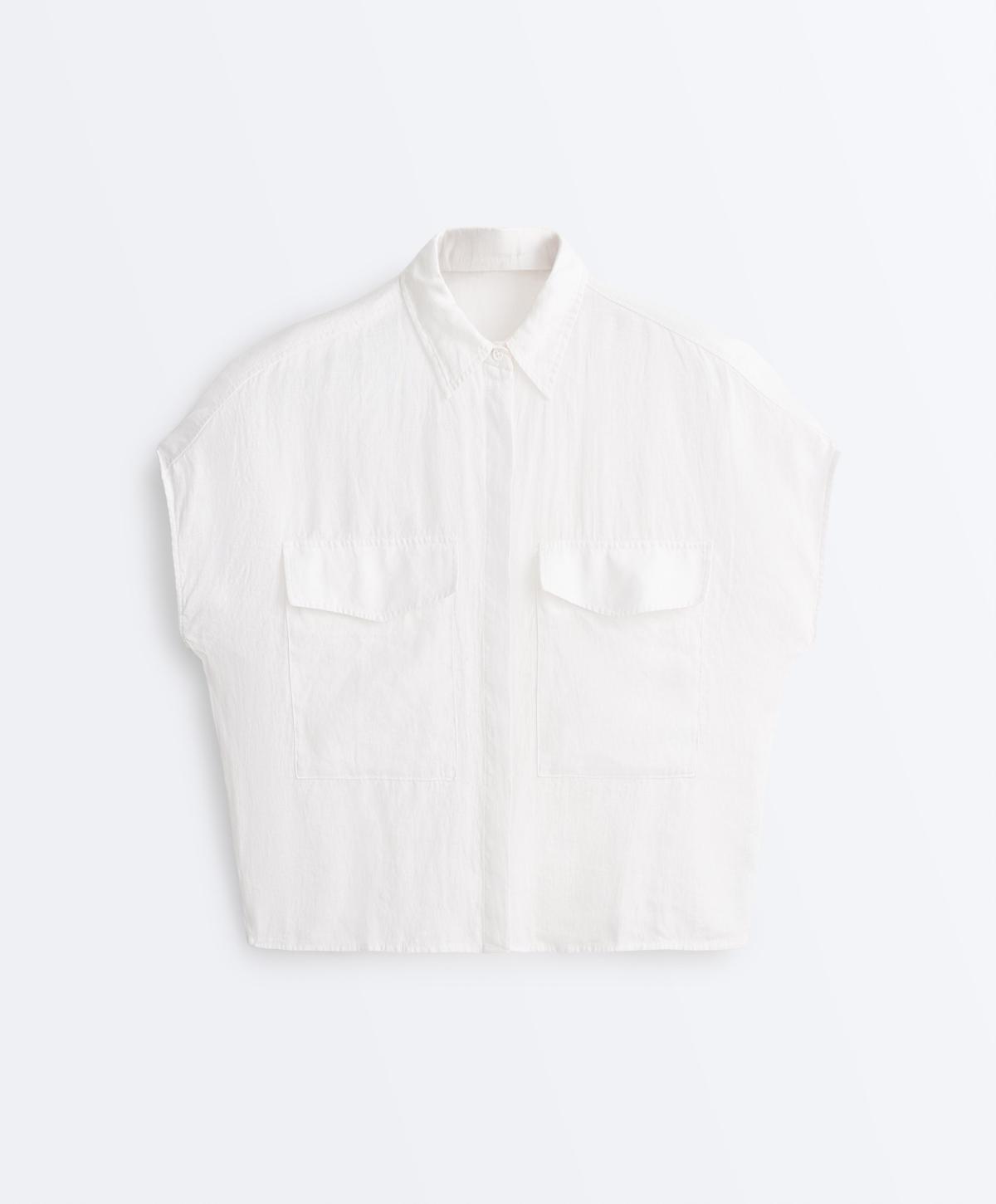 오이쇼 100% 린넨 포켓 반팔 셔츠 5359/106/251 WHITE