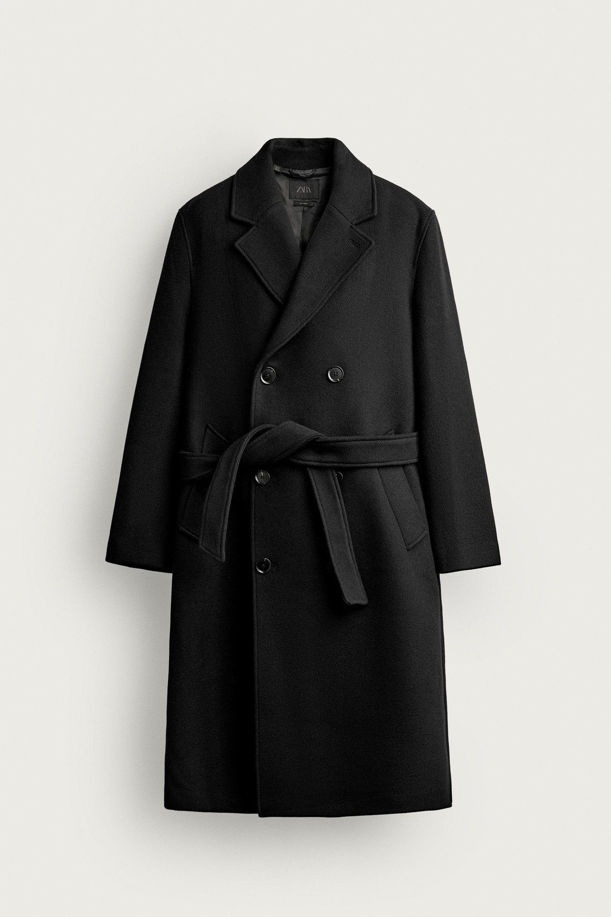 자라 울 혼방 벨트 더블 롱 코트 2949/756/800 BLACK
