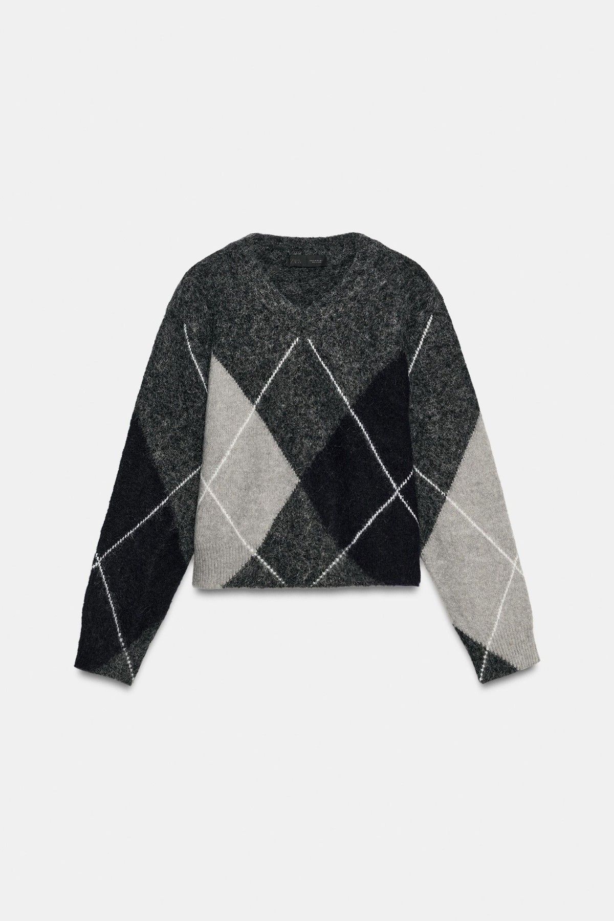 자라 브러시드 아가일 V넥 스웨터 5755/112/055 GREY / BLUE
